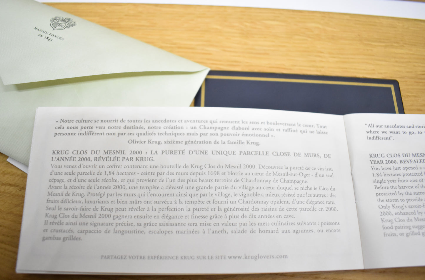 Champagne de luxe Krug 2000 pour dégustation