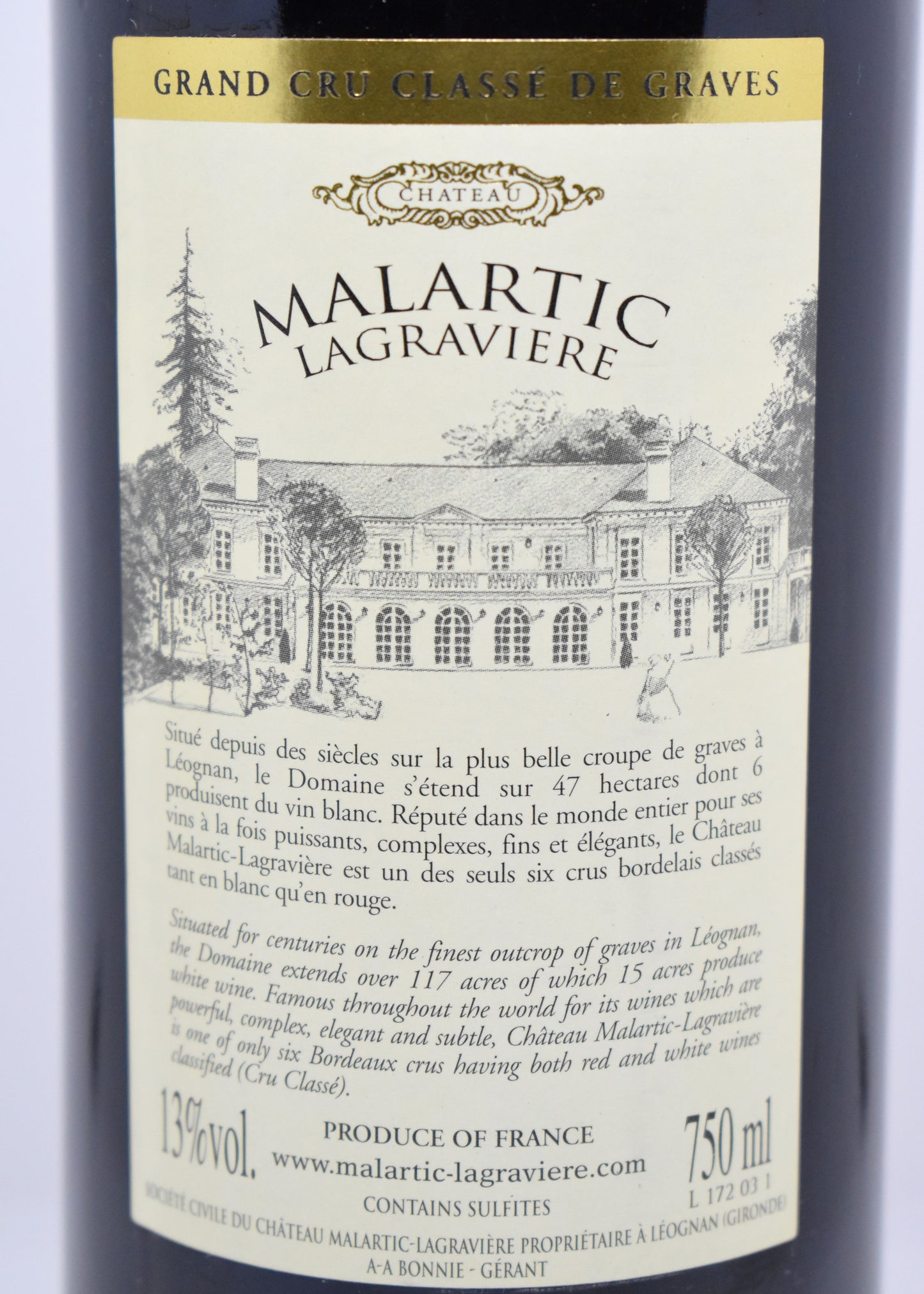 Cadeau parfait pour anniversaire 2003 Château Malartic Lagravière