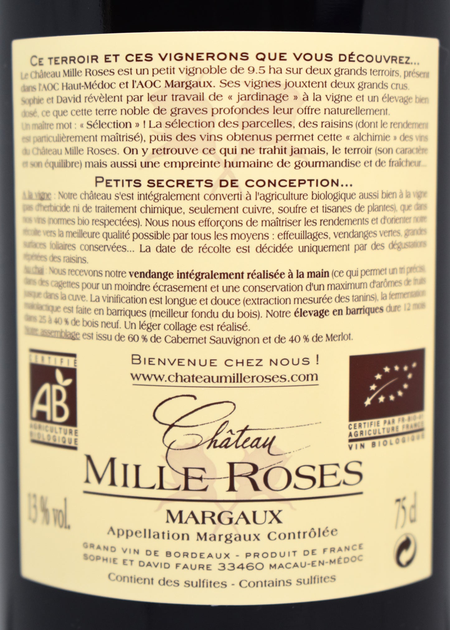 Acheter un Rouge Biologique de Bordeaux - Mille Roses 2013 - Margaux