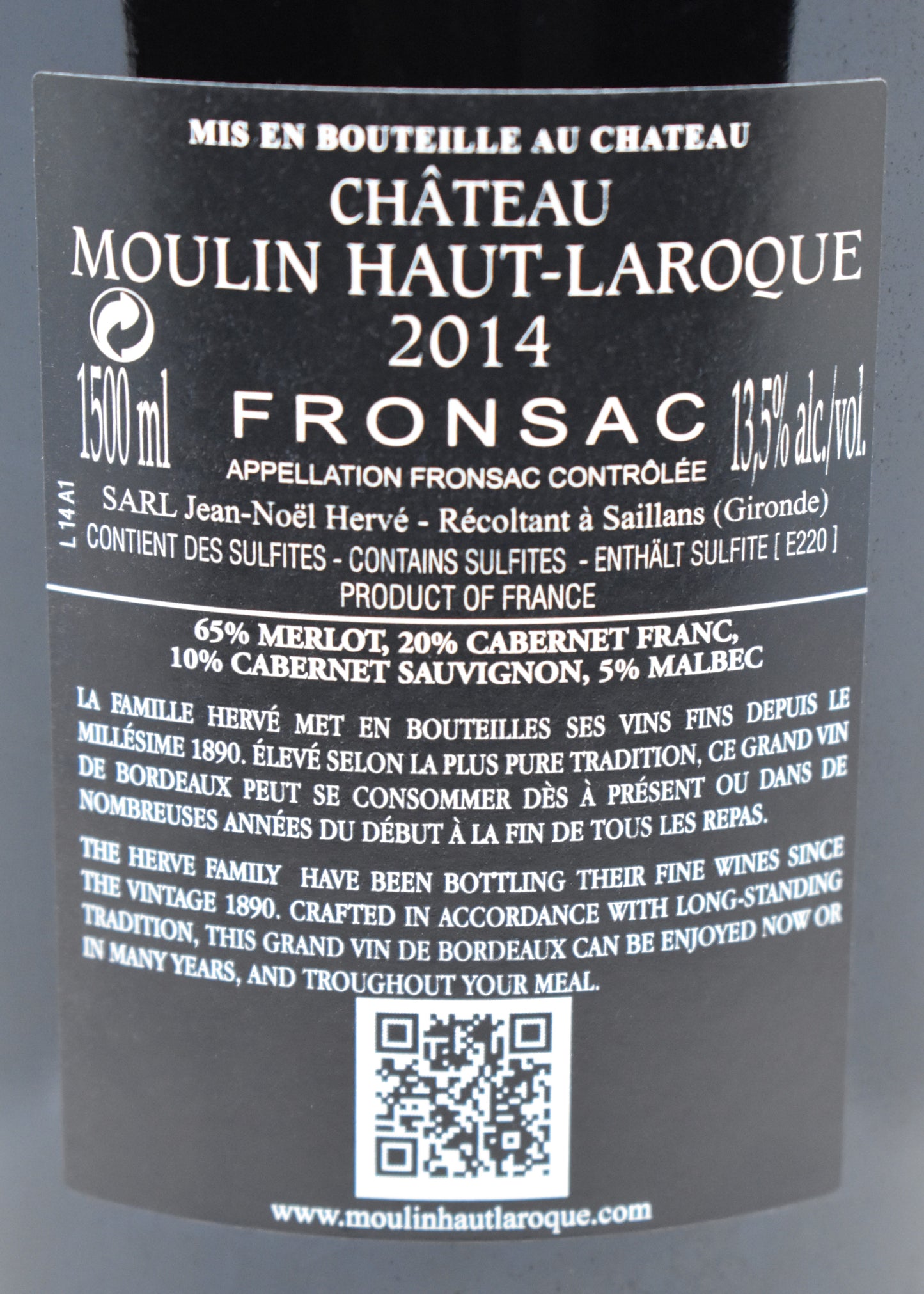 Vin rouge grand format à petit prix parfait pour grande tablée - Fronsac 2014