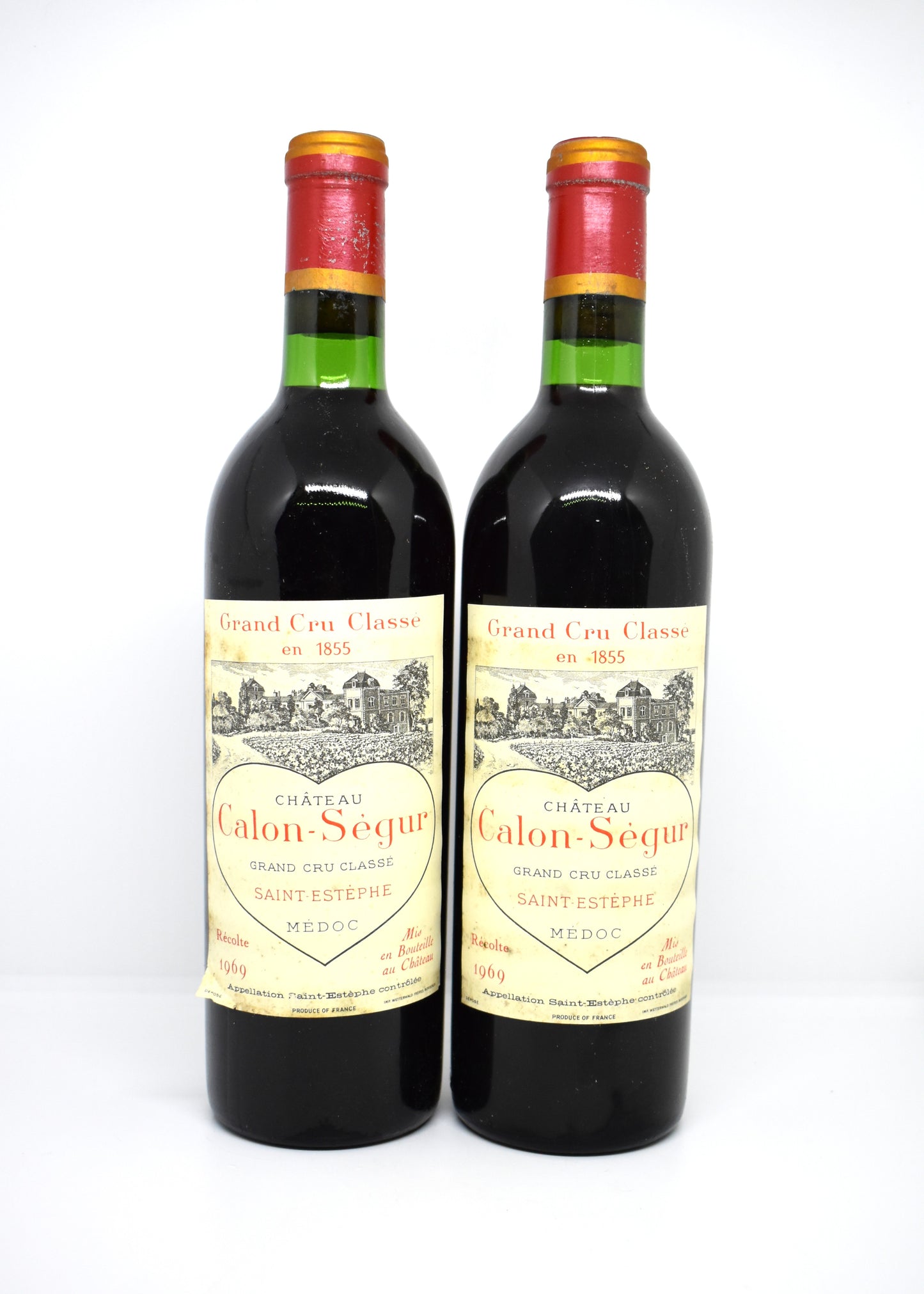 Aged Bordeaux red wine Chateau Calon-Segur 1969 pristine neck level collectors item