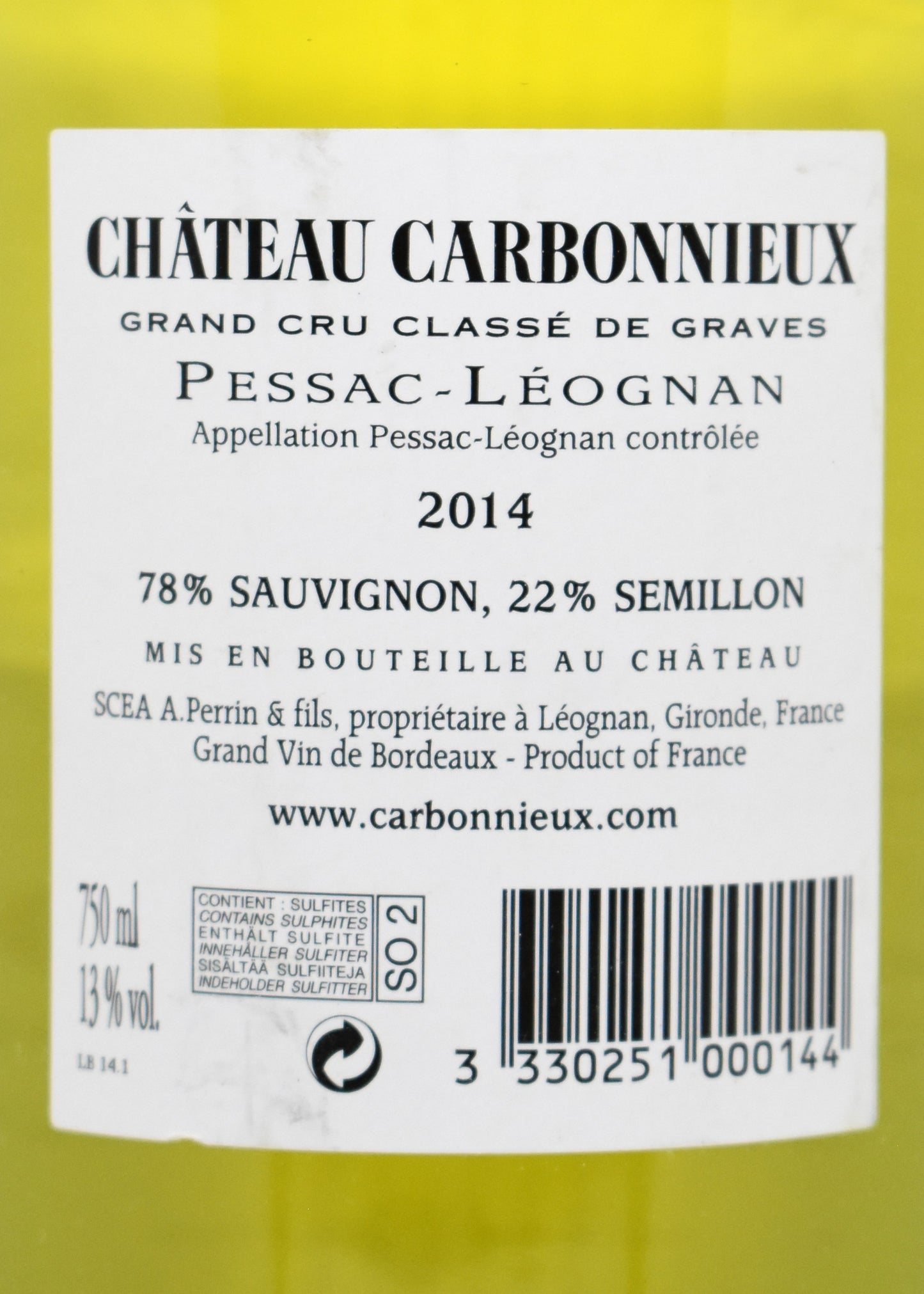Millésime 2014 Bordeaux blanc sec