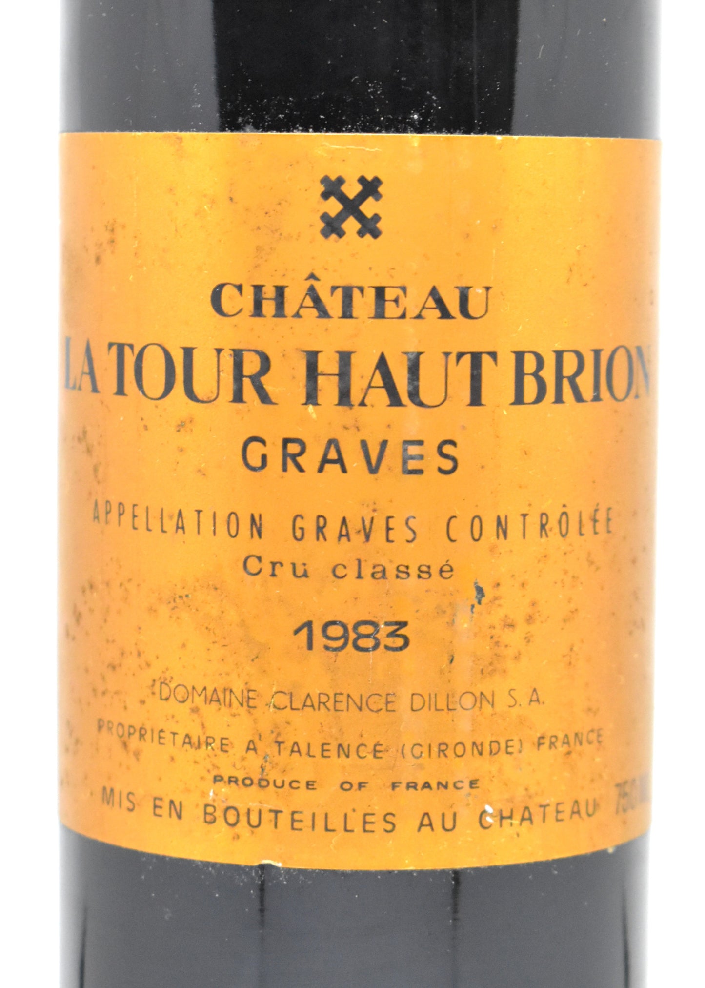 Zoom étiquette Château La Tour Haut-Brion 1983 usure normale - État de conservation