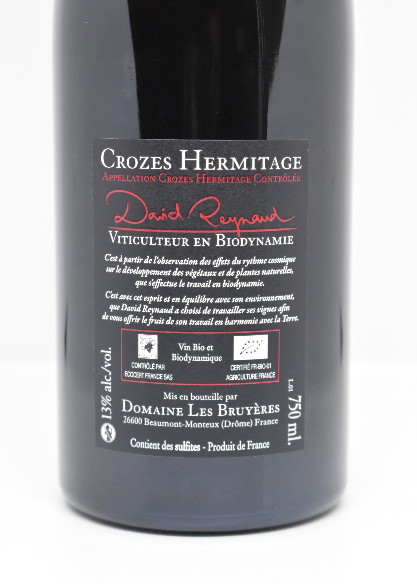 Vin biodynamique Rhône 2020 Crozes-Hermitage David Reynaud