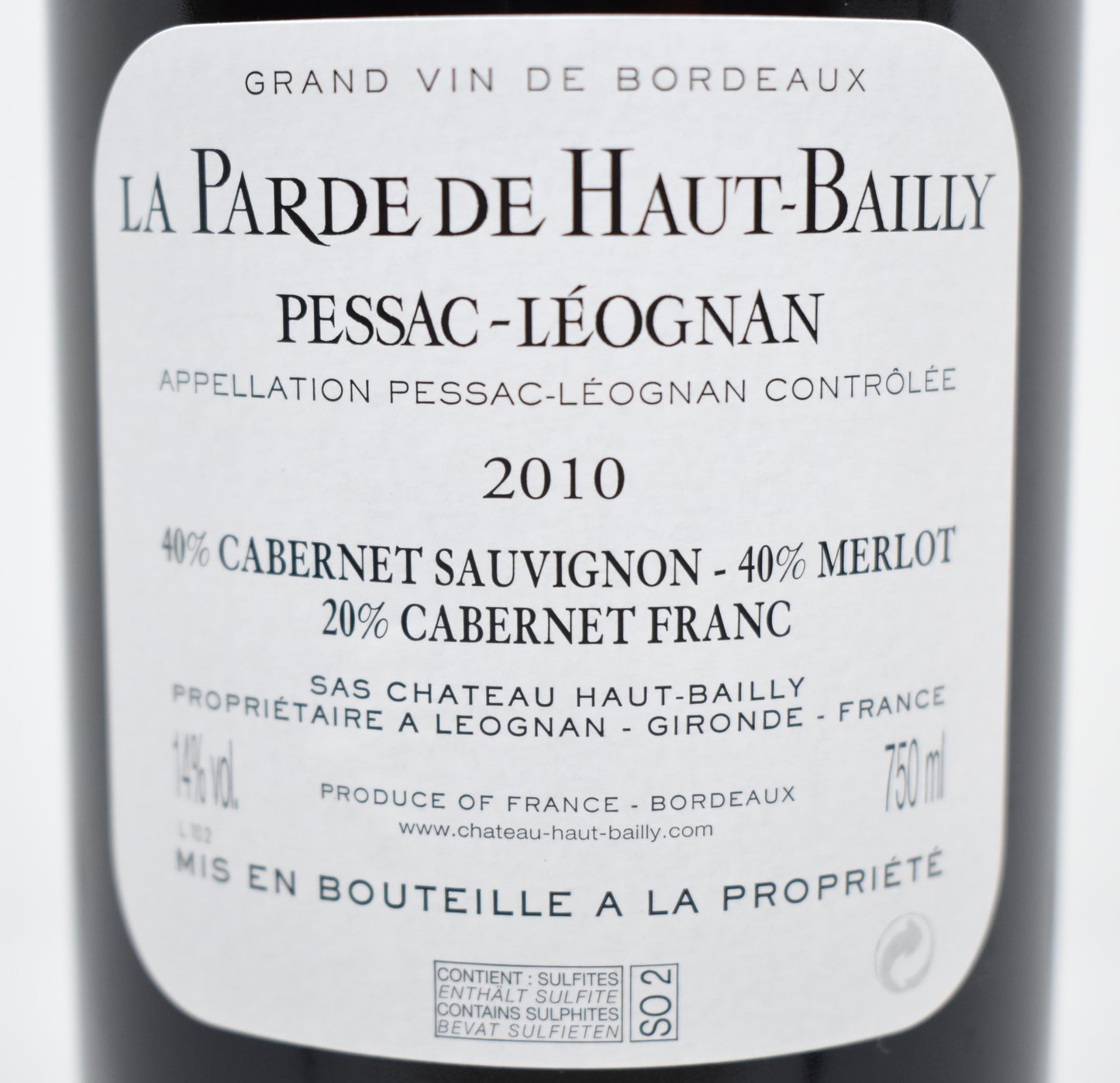 La Parde de Haut-Bailly 2010 en stock livraison rapide