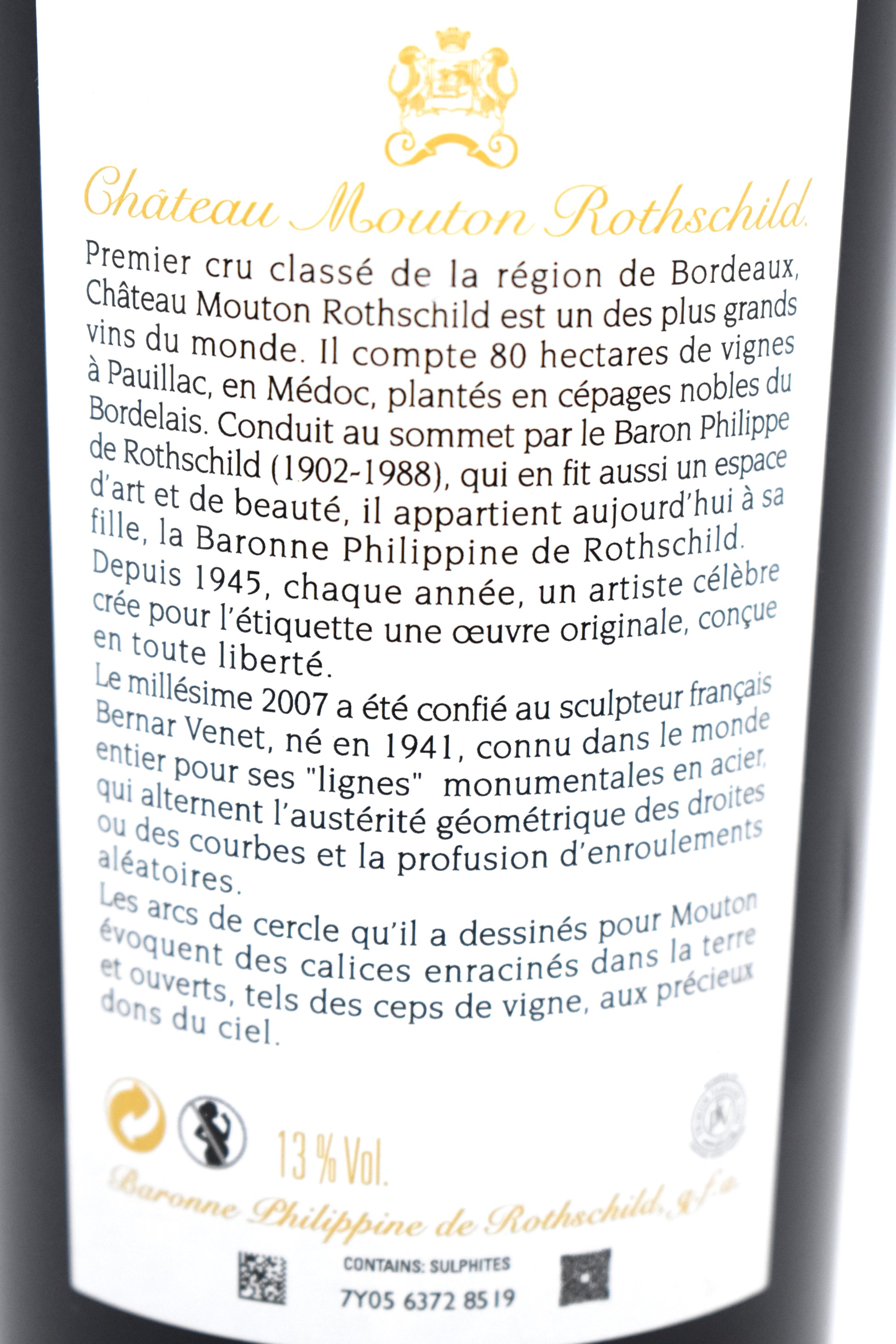 Bouteille Mouton Rothschild 2007 vin de collection au meilleur prix du marché