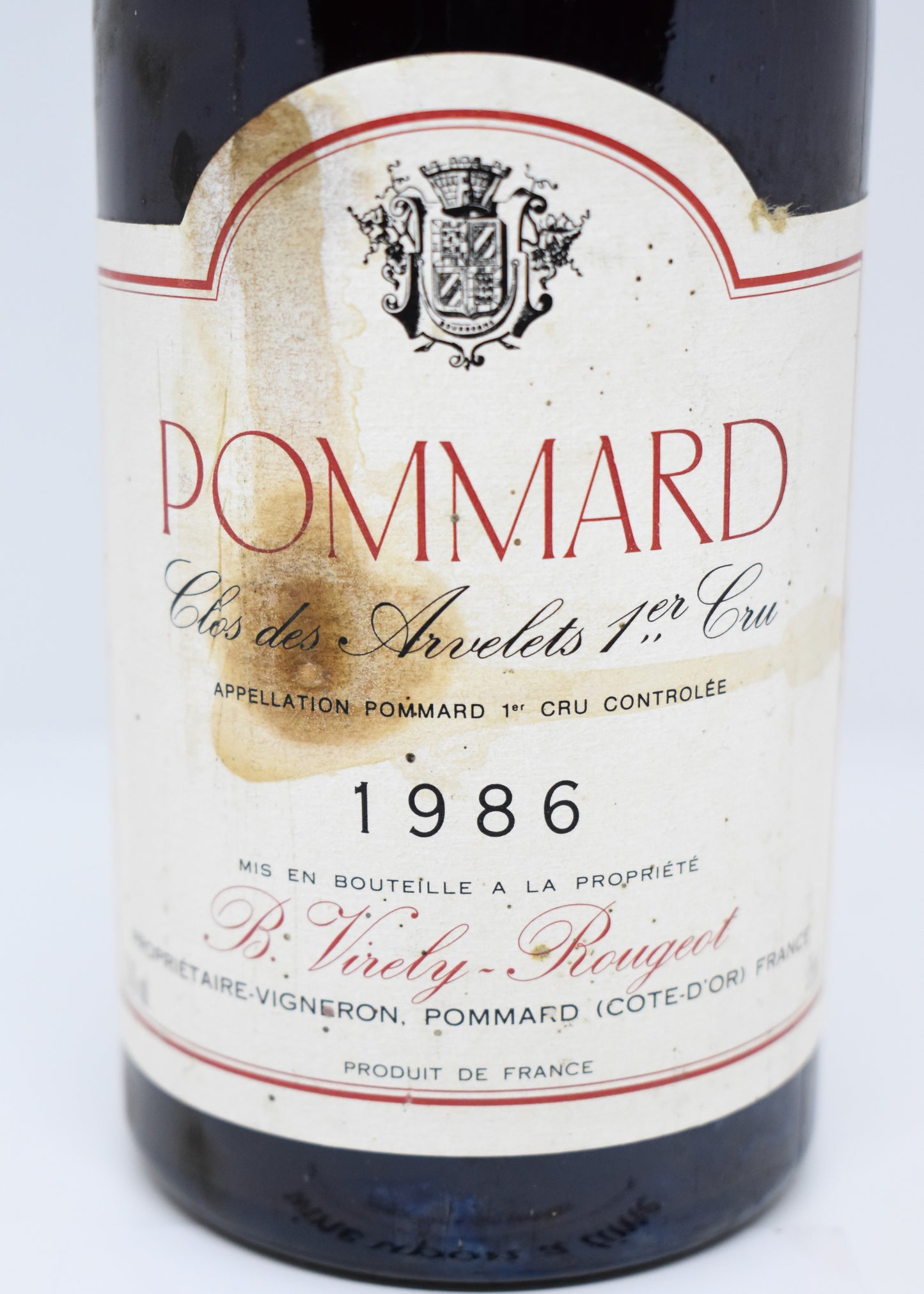Pommard 1er Cru Clos des Arvelets 1986, célébrer une date 1986, bouteille prête à offrir