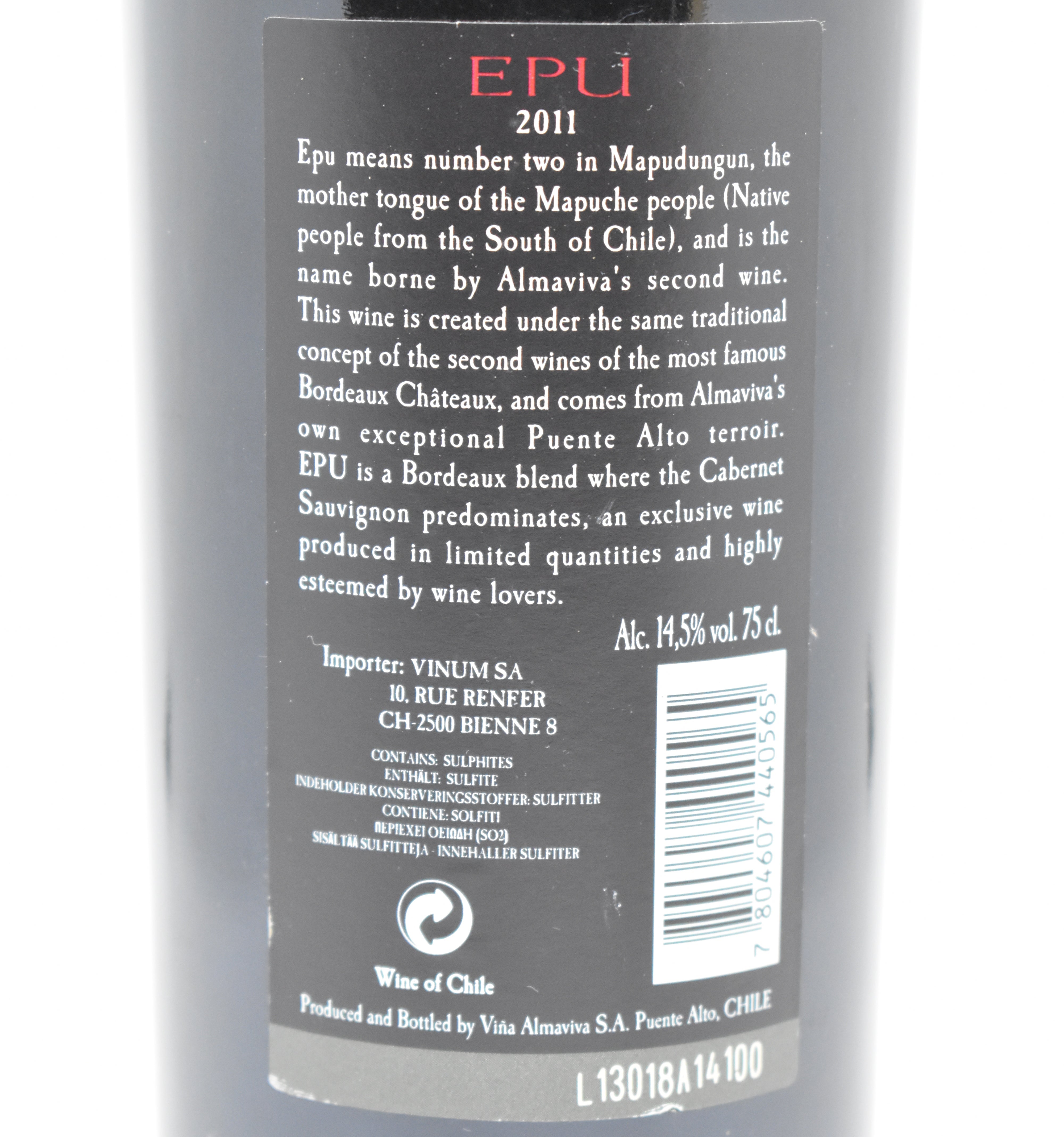 Vina Almaviva EPU 2011 - Puente Alto - Chile, an original wine at