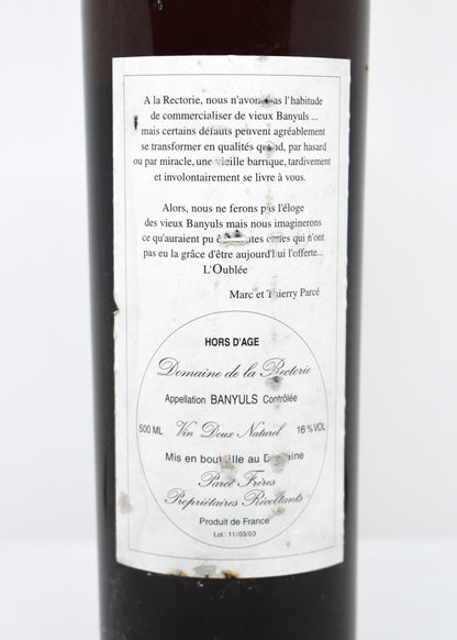 Banyuls L’Oublée mise 2003 lot 11/03/03