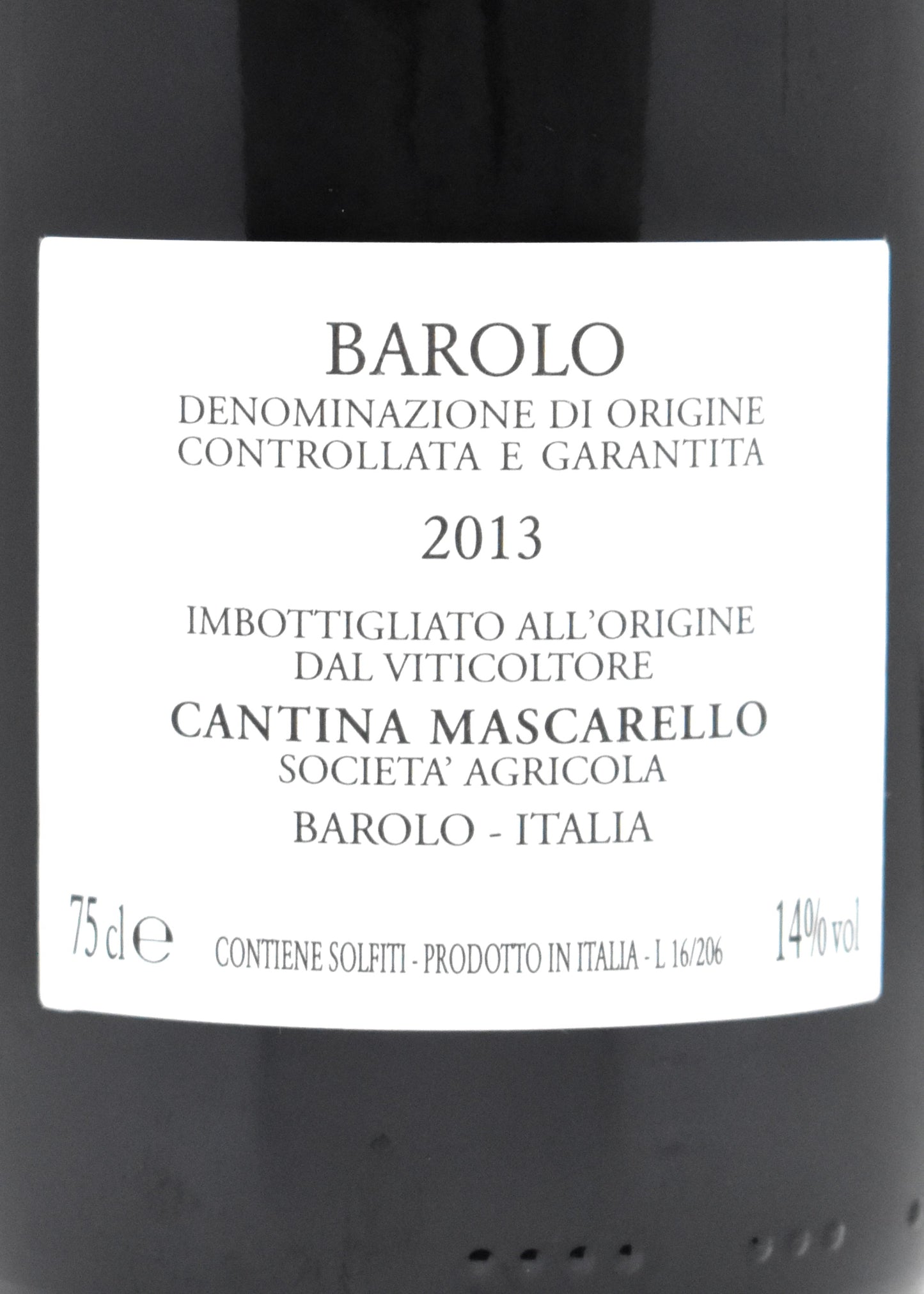 Original label detail view buy a bottle of Barolo 2013 Bartolo Mascarello