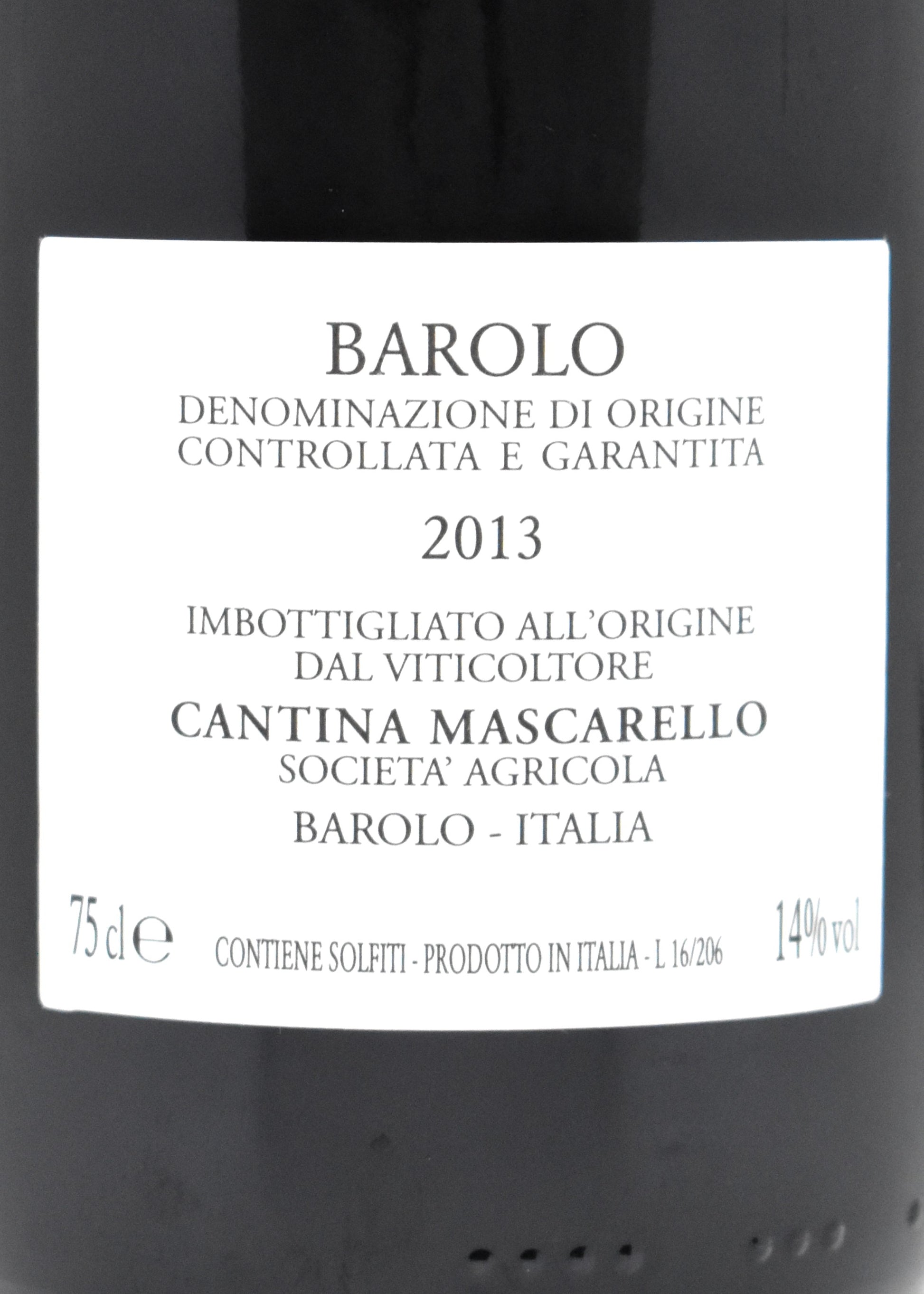 Original label detail view buy a bottle of Barolo 2013 Bartolo Mascarello