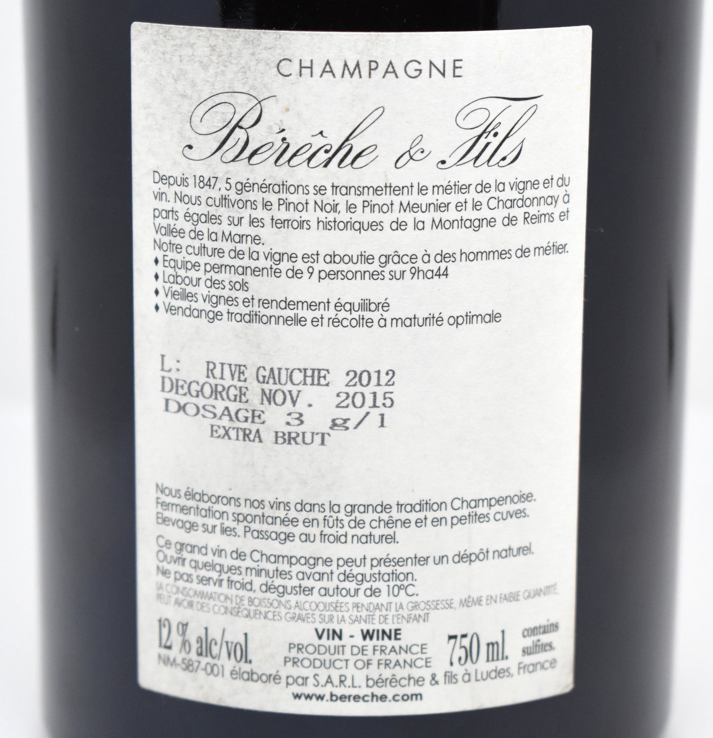 Bérêche et Fils "Rive Gauche Vallée de la Marne" 2012 - Meunier Extra Brut