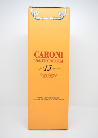 Contre-étiquette Caroni 15 ans 52% vol. historique Velier