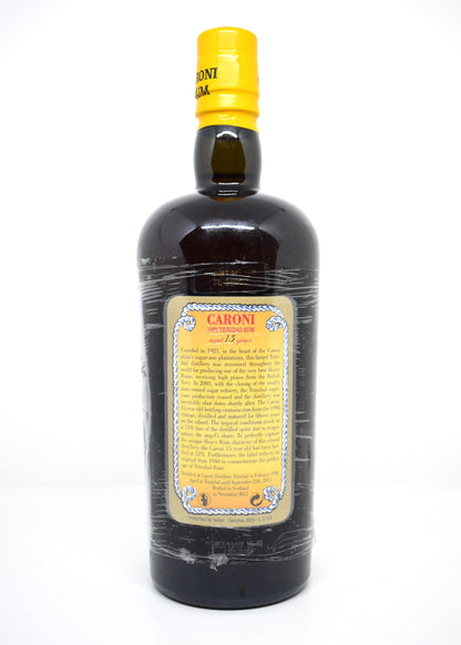Contre-étiquette Caroni 15 ans 52% vol. historique Velier