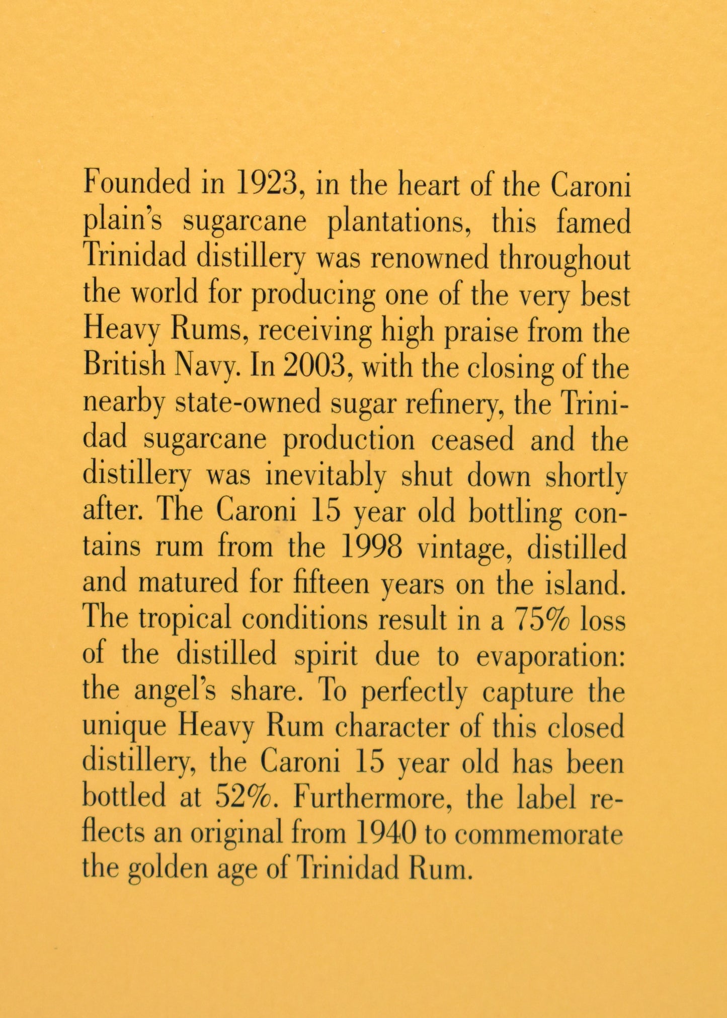 Boîte d'origine orange clair Rhum Caroni 15 ans Velier
