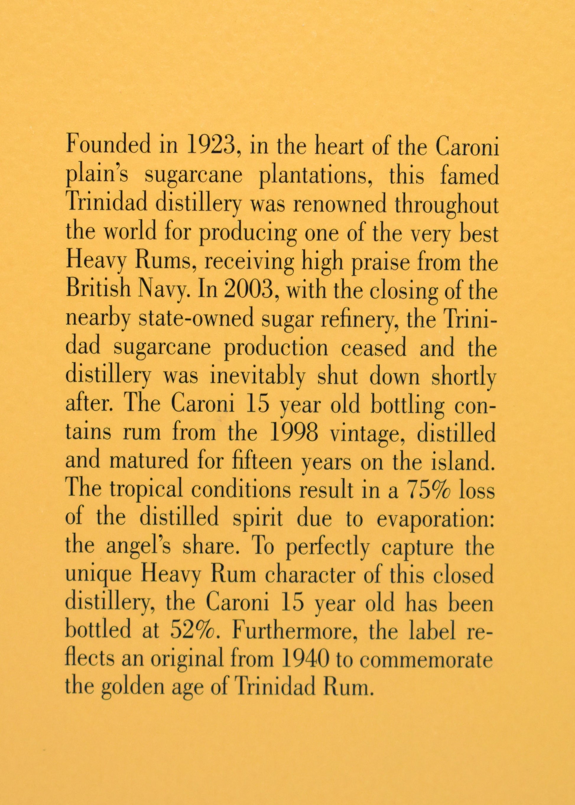 Boîte d'origine orange clair Rhum Caroni 15 ans Velier