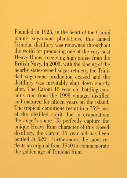 Boîte d'origine orange clair Rhum Caroni 15 ans Velier