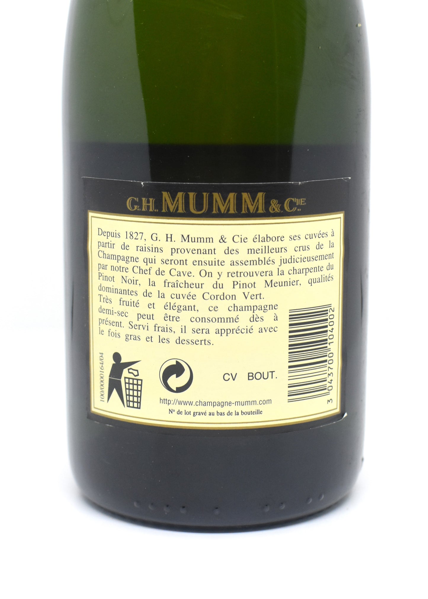 Bouteille G.H. Mumm Cordon Vert niveau parfait