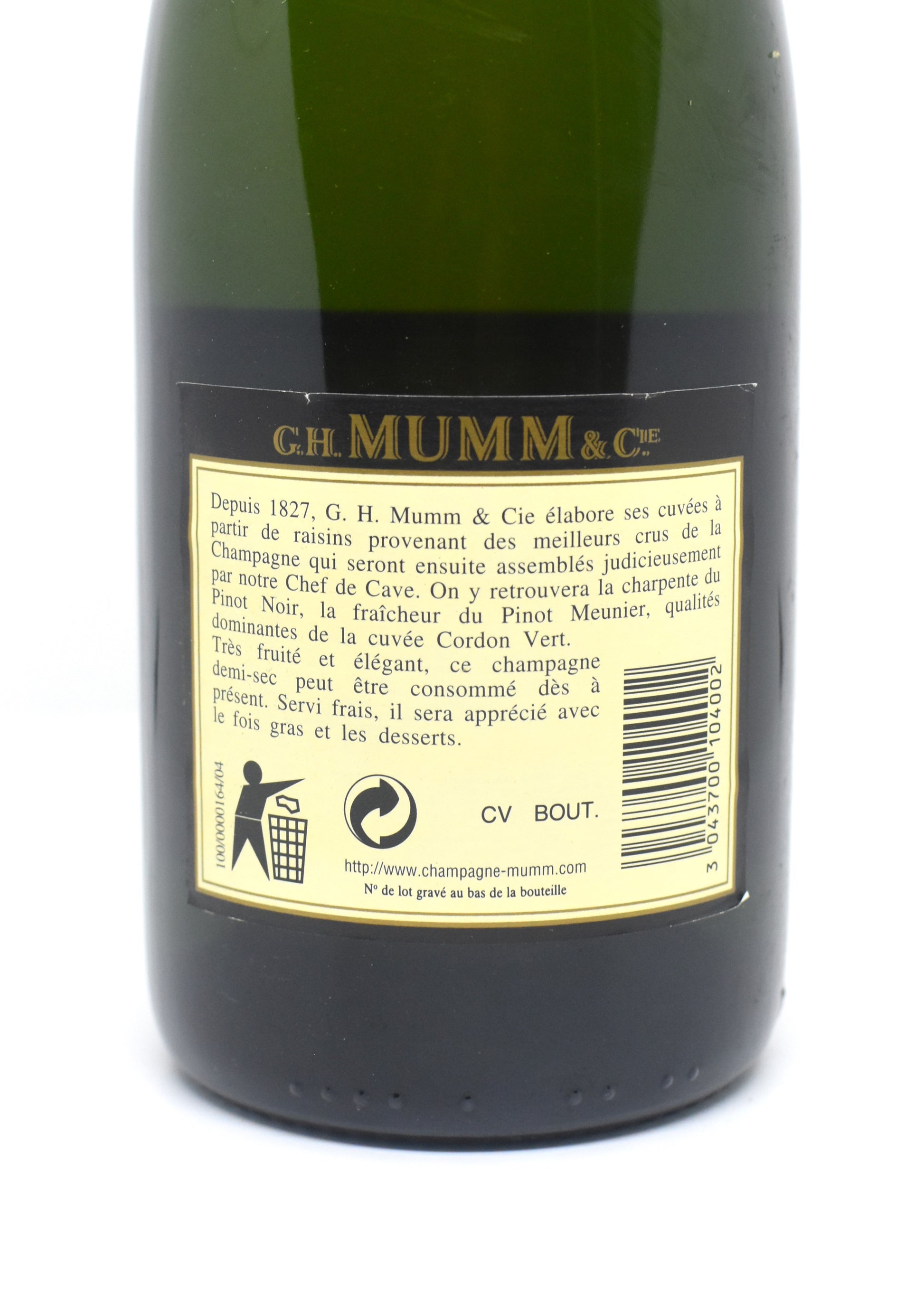 Bouteille G.H. Mumm Cordon Vert niveau parfait