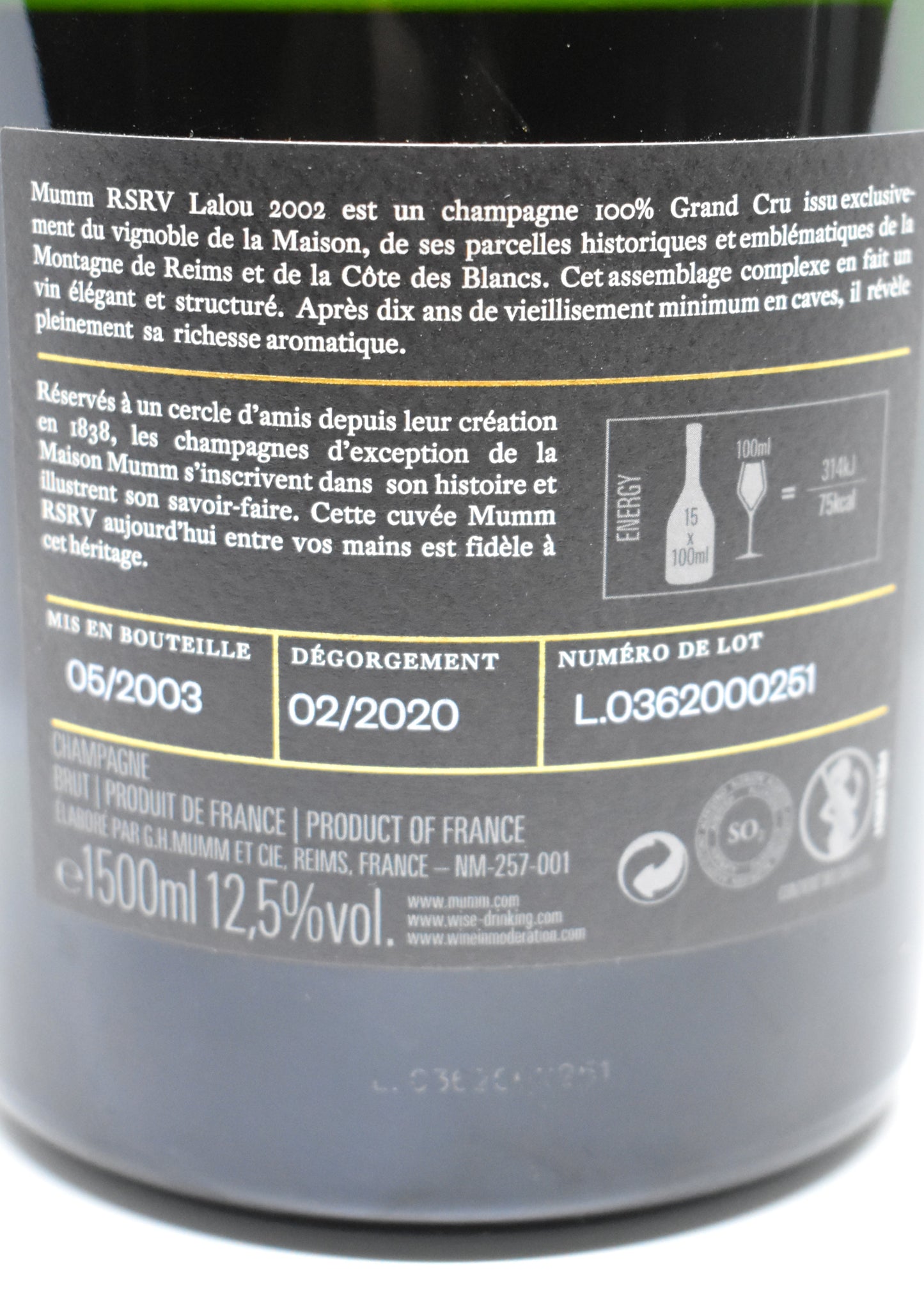 RSRV Cuvée Lalou 2002 Magnum - Champagne Mumm