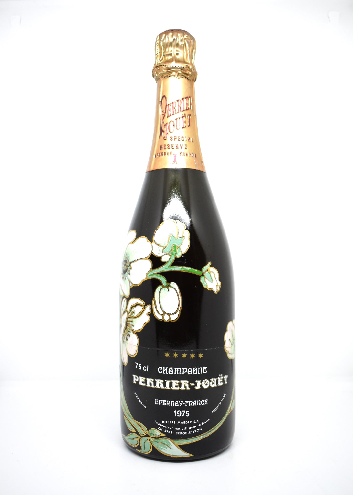 Champagne Perrier-Jouët Belle Époque 1975 rare bouteille vintage 5 étoiles