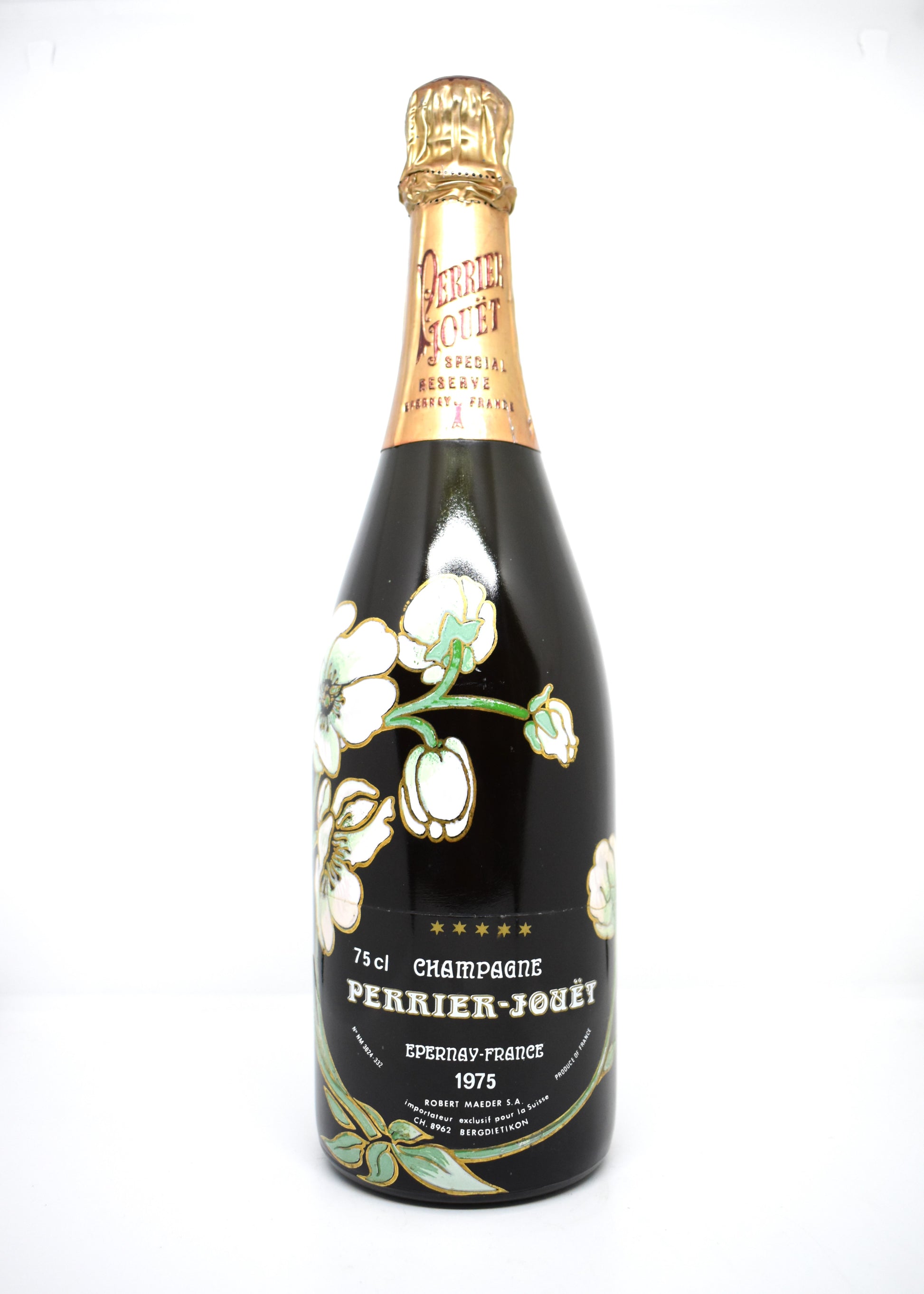 Champagne Perrier-Jouët Belle Époque 1975 rare bouteille vintage 5 étoiles
