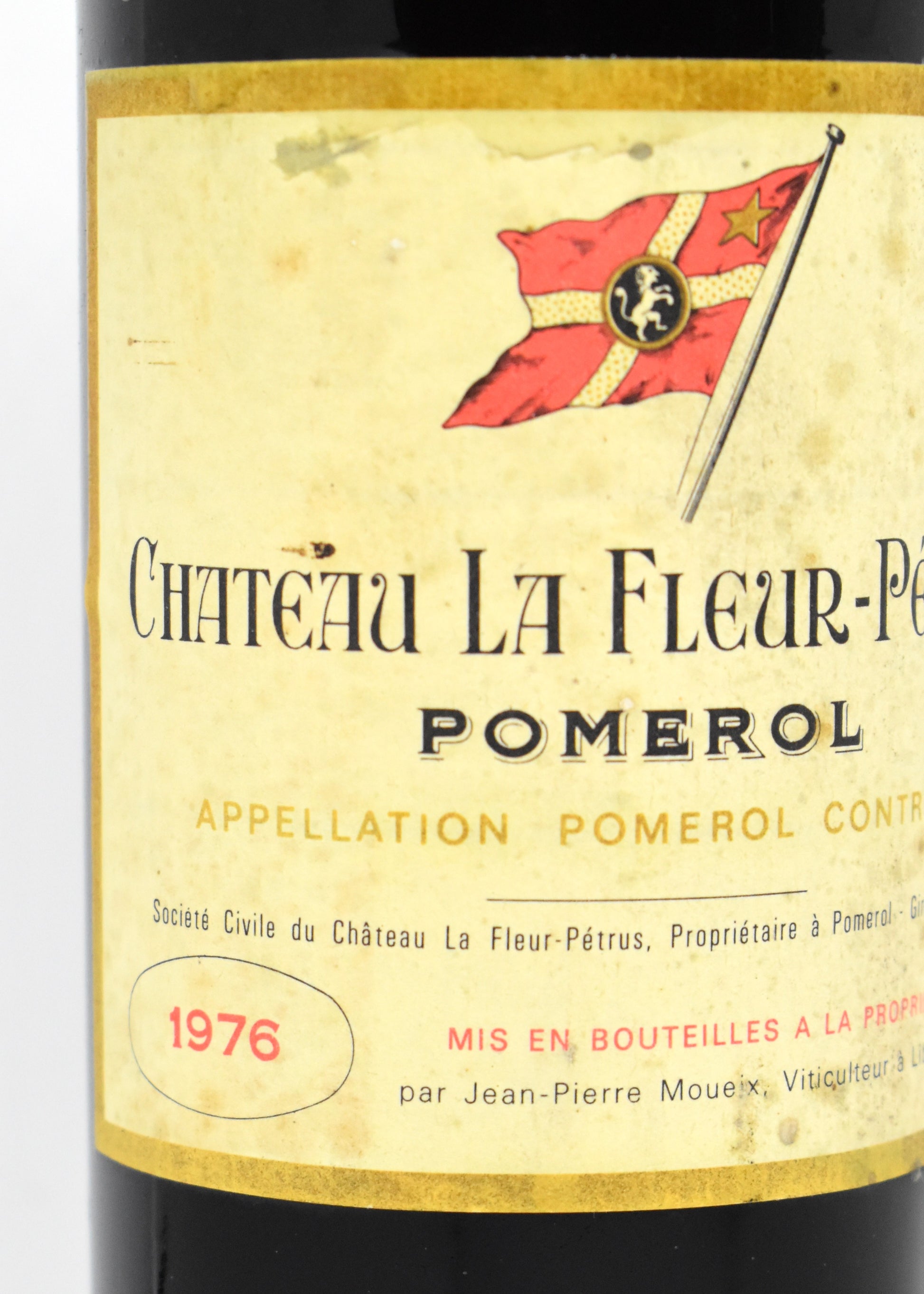 Zoom étiquette jaunie mais intègre Château La Fleur-Pétrus 1978 - Provenance cave privée