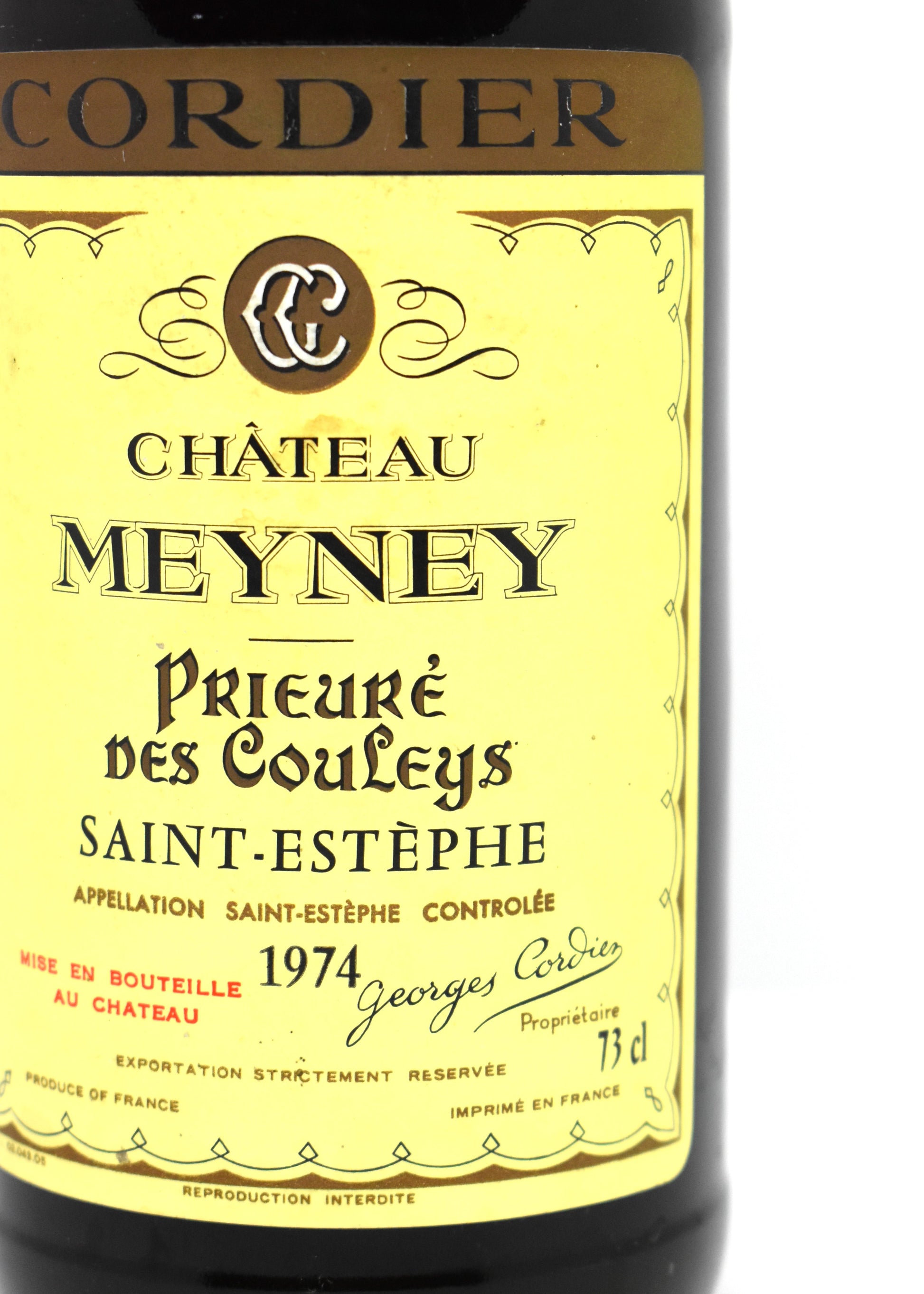 Chateau Meyney 1974 bottle - Rare Prieure des Couleys vintage Saint-Estephe red wine