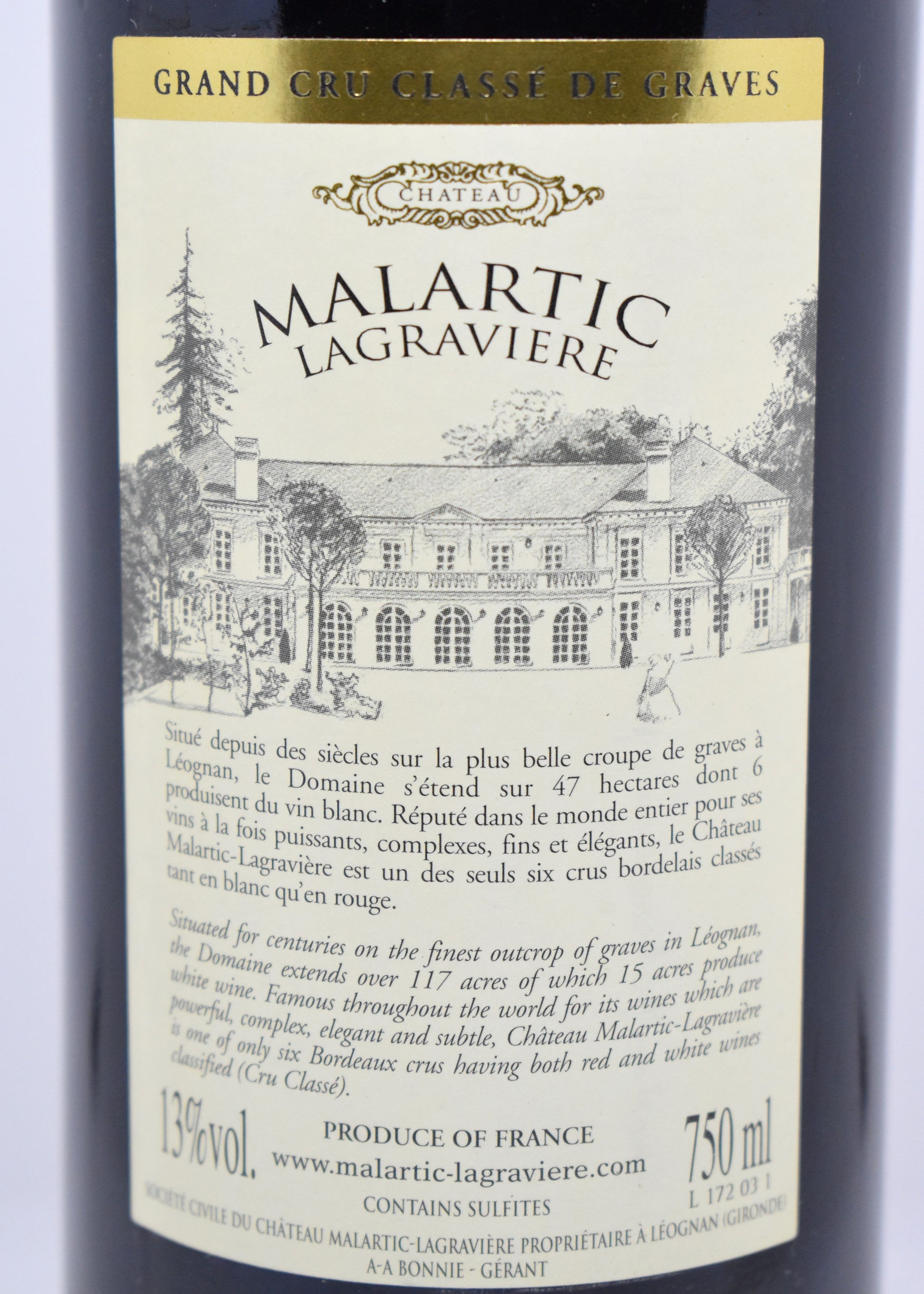 Cadeau parfait pour anniversaire 2003 Château Malartic Lagravière