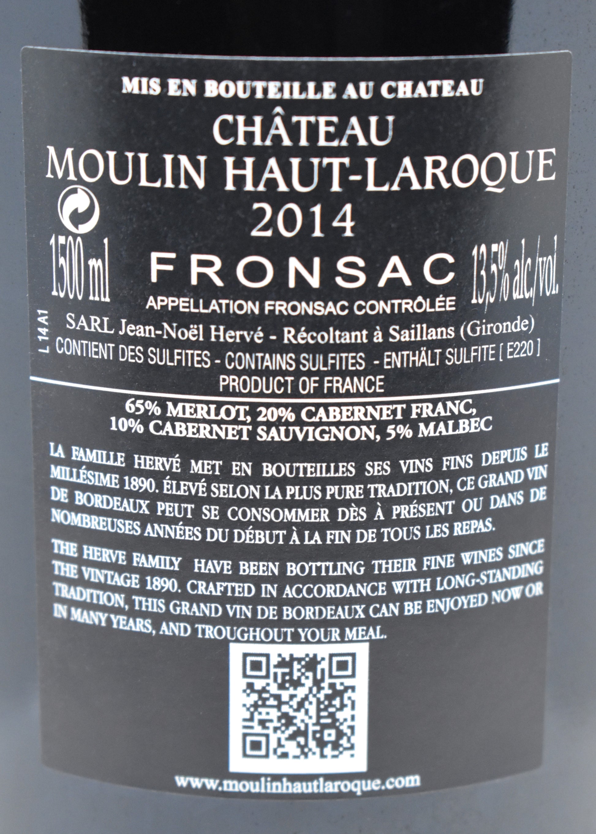 Vin rouge grand format à petit prix parfait pour grande tablée - Fronsac 2014
