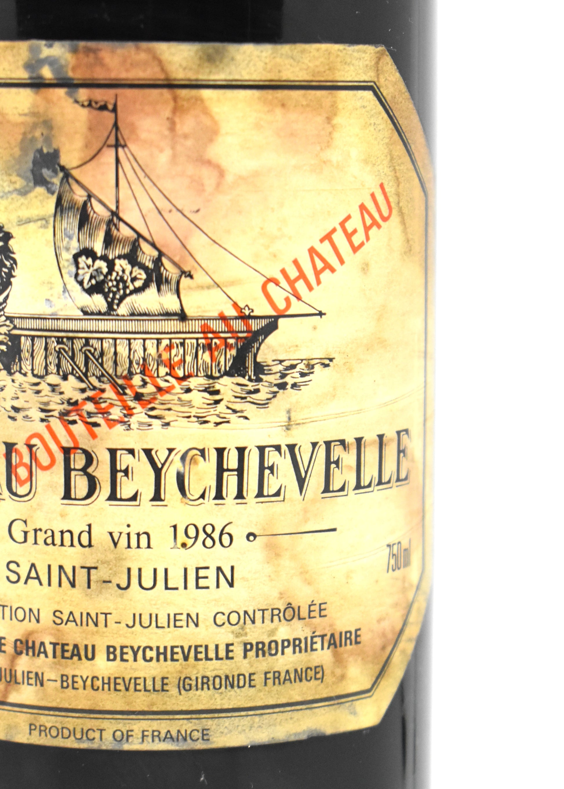 Chateau Beychevelle 1986 capsule and cork integrity - Historical médoc red wine