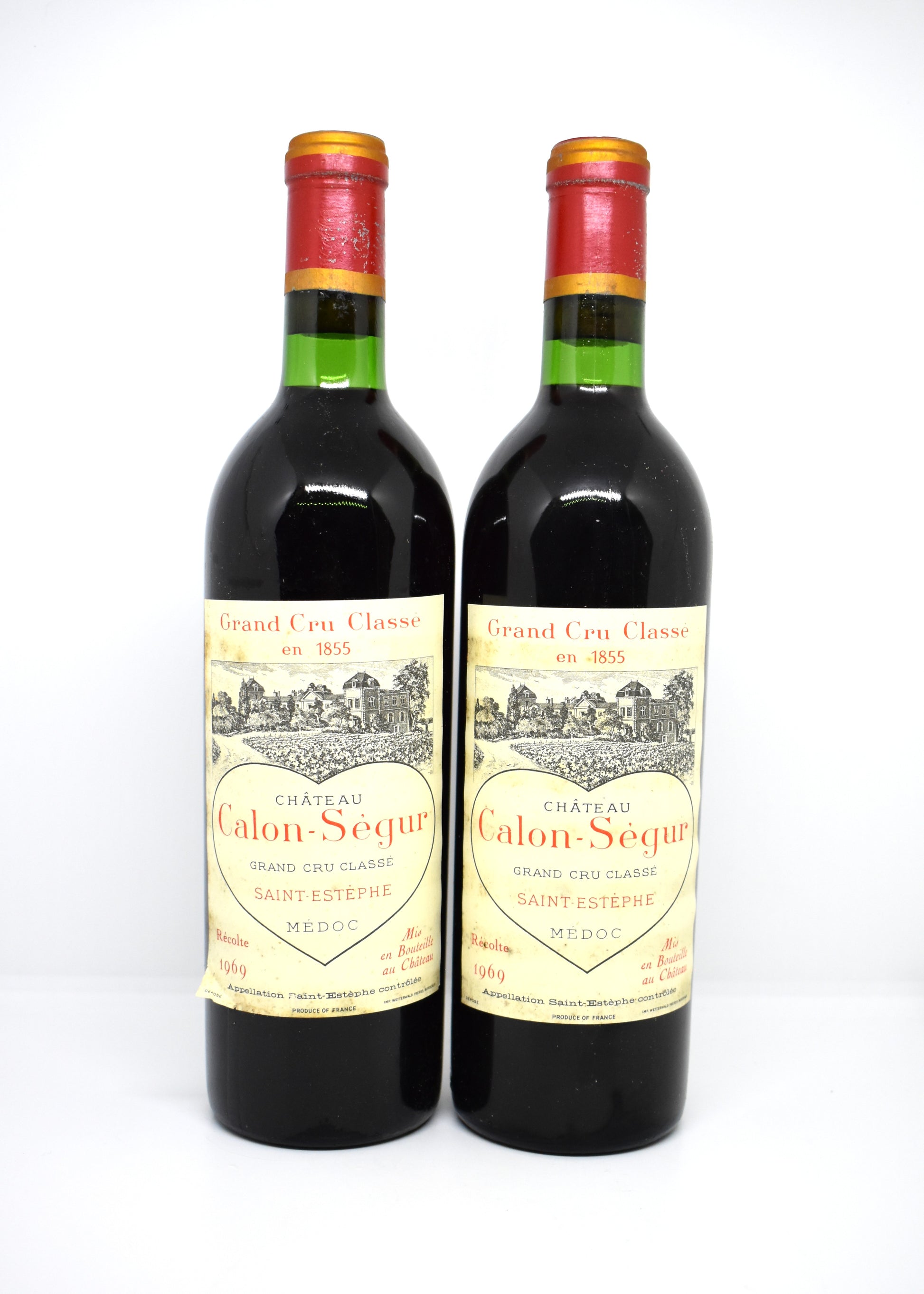 Aged Bordeaux red wine Chateau Calon-Segur 1969 pristine neck level collectors item
