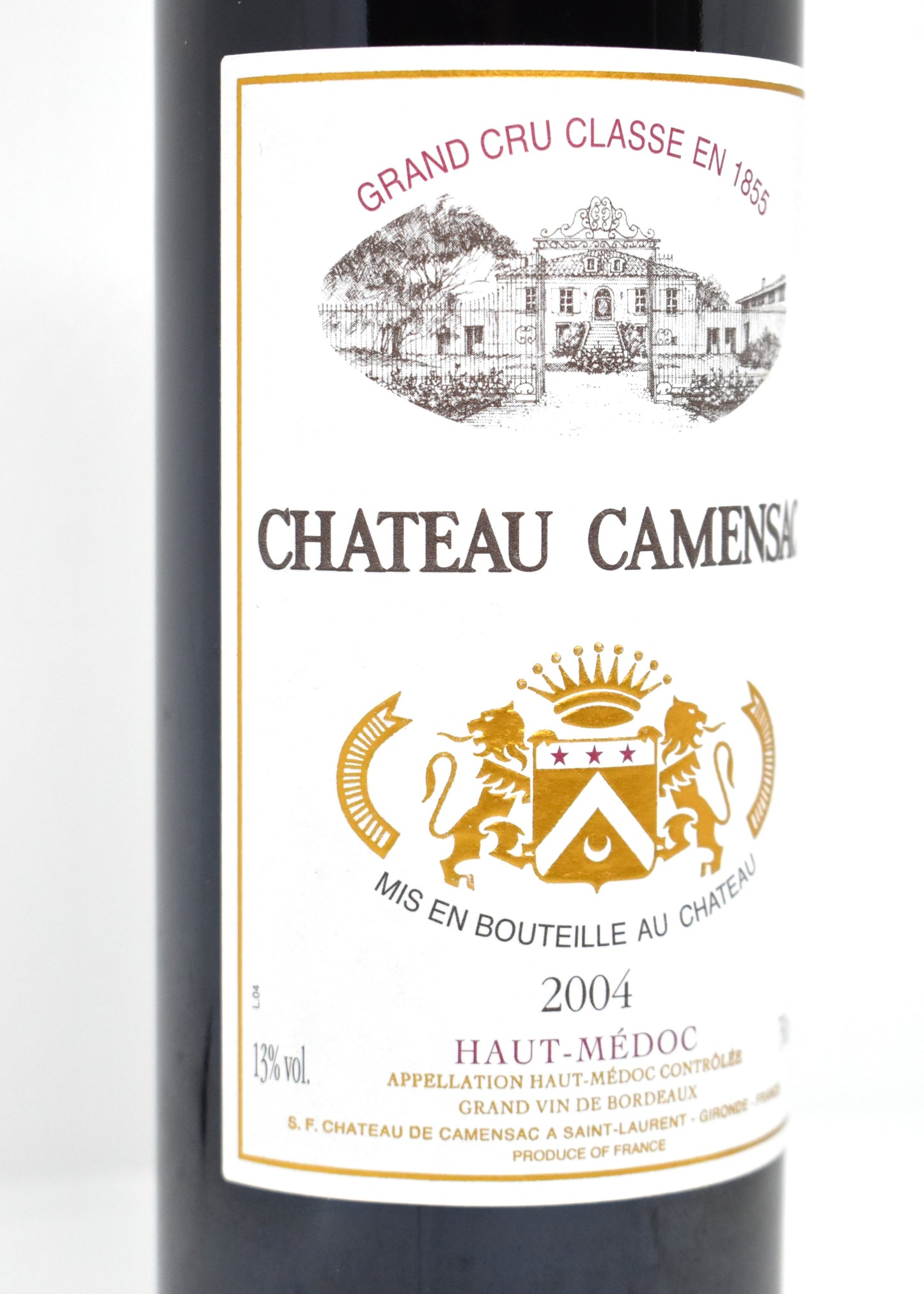 Château Camensac 2004 - Vue rapprochée du goulot et de la capsule d'origine