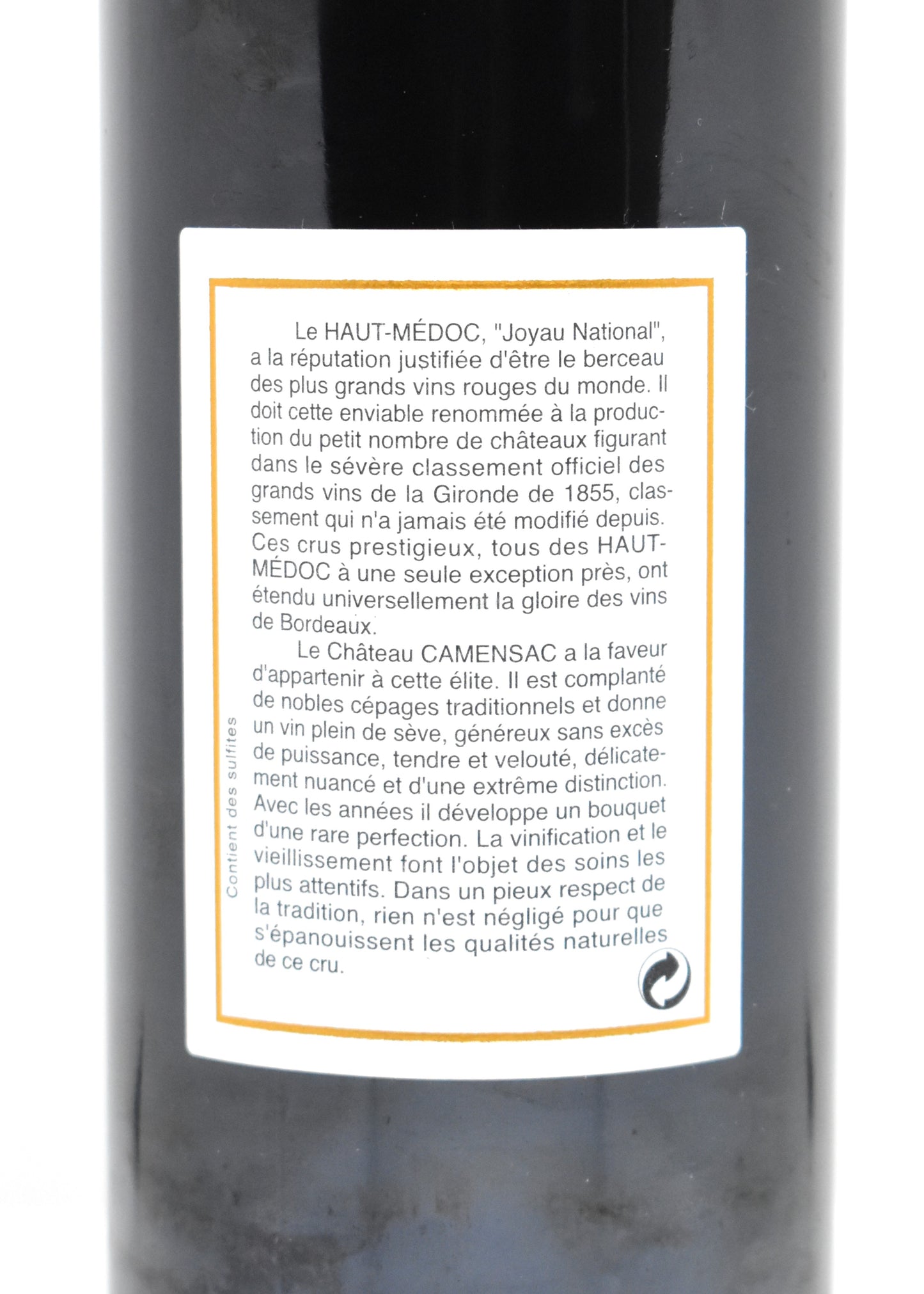 Château Camensac 2004 - Preuve d'authenticité de l'étiquette et du niveau