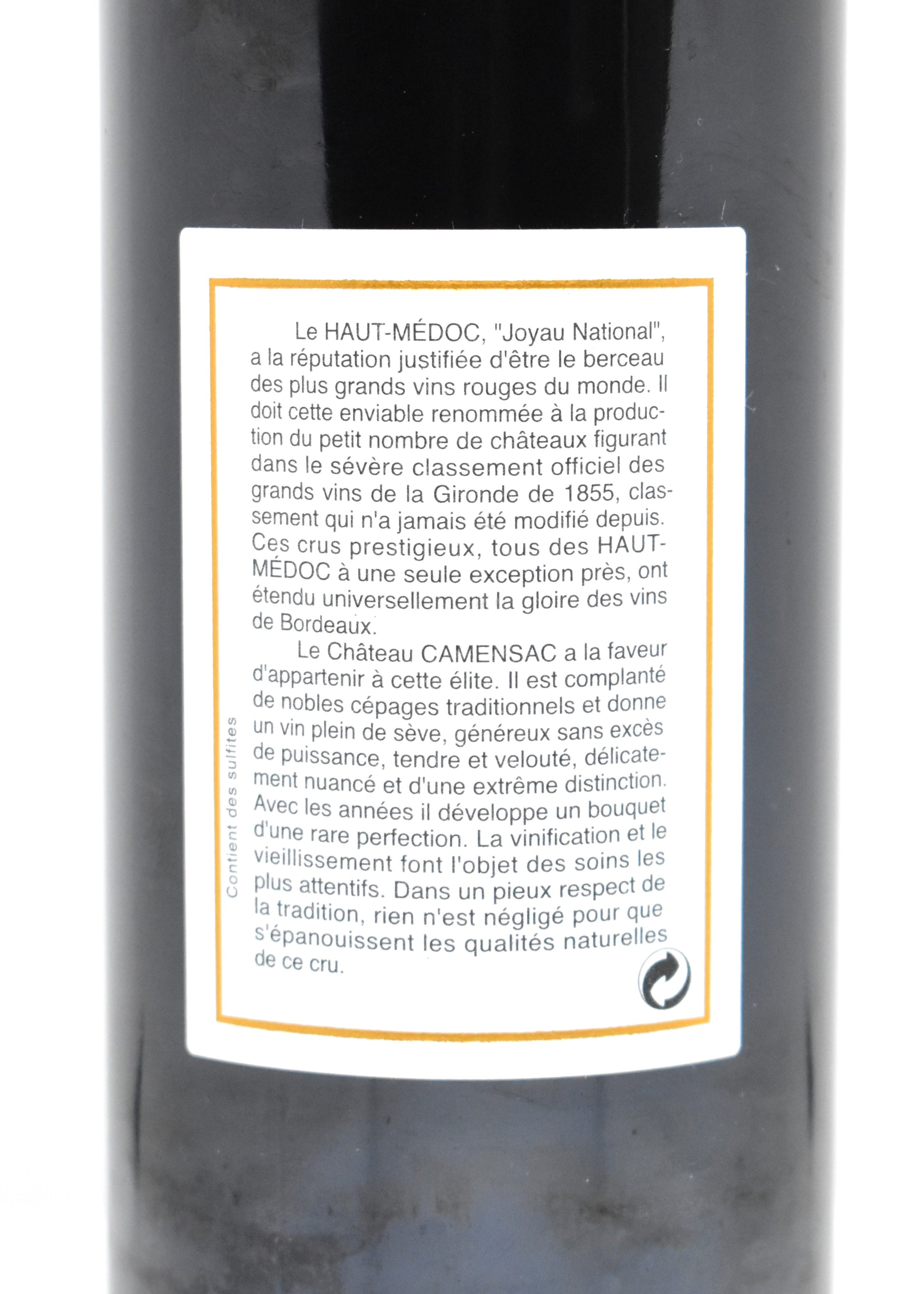 Château Camensac 2004 - Preuve d'authenticité de l'étiquette et du niveau