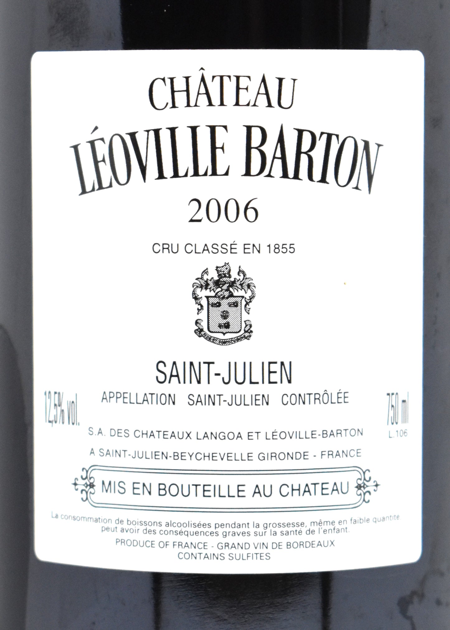Faire un cadeau de prestige vin de Bordeaux acheter Château Léoville Barton 2006