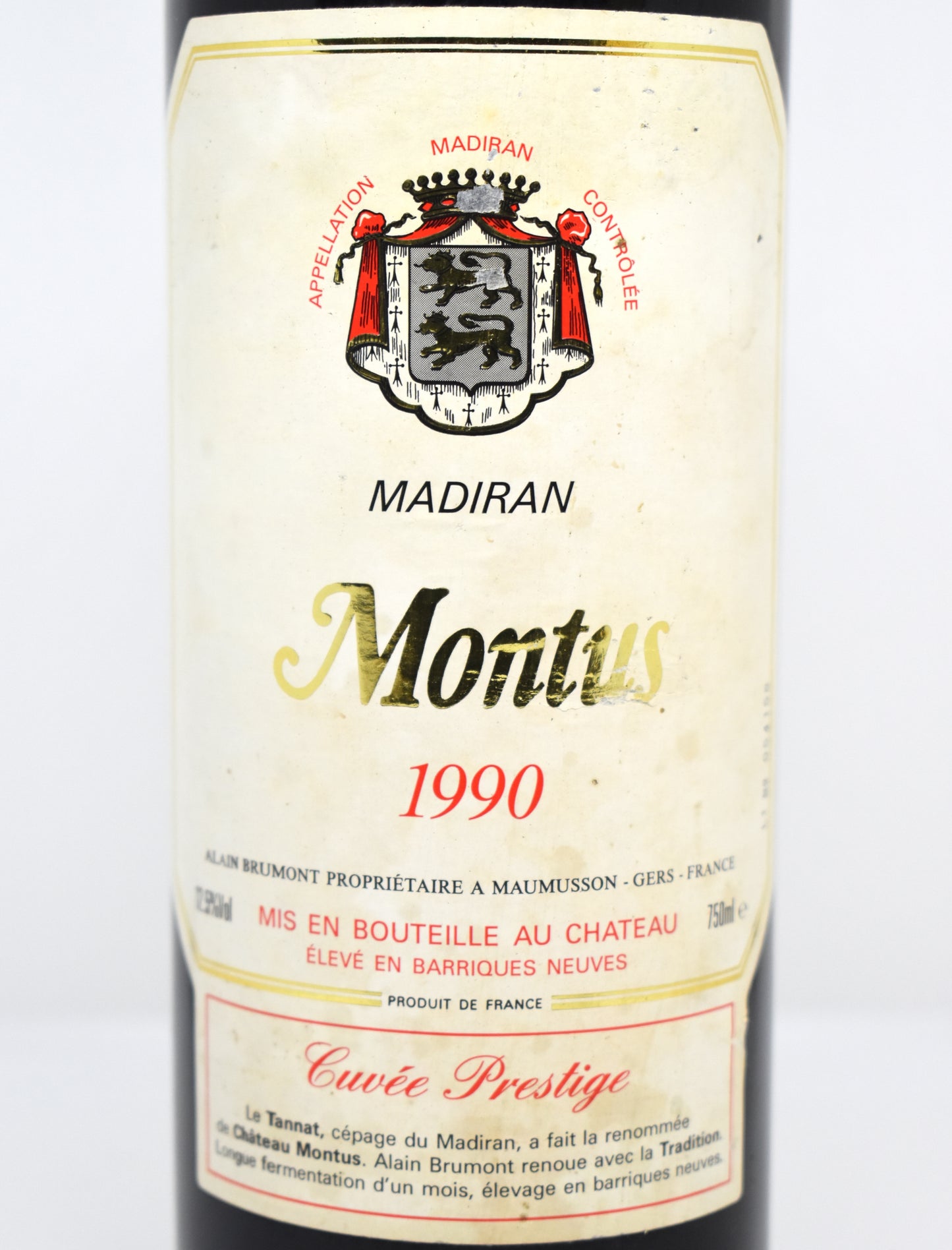 Vin rouge Sud-Ouest 1990 Château Montus achat collection