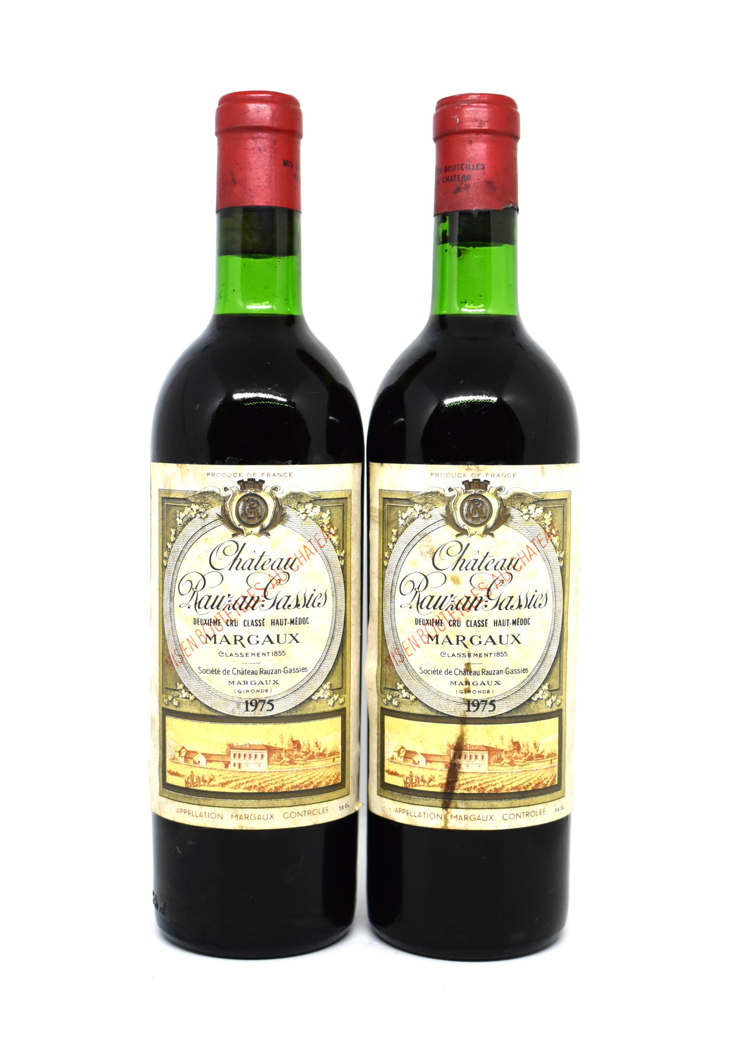 Aged Margaux red wine Chateau Rauzan-Gassies 1975 vintage collector bottle