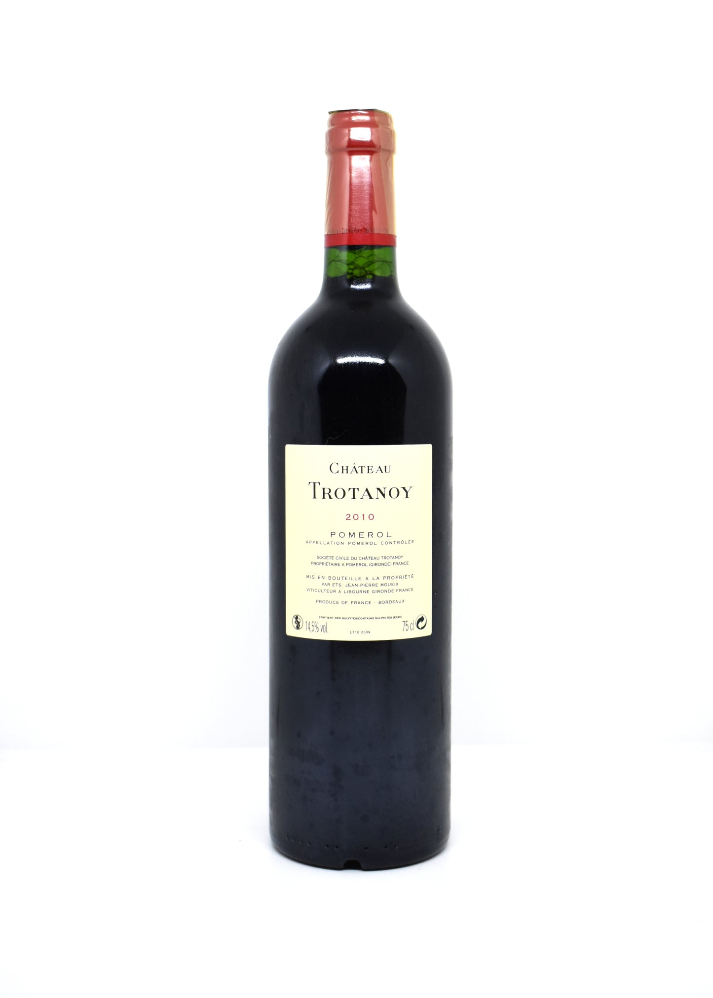 Zoom niveau parfait bouteille Château Trotanoy 2010 - État de conservation clinique