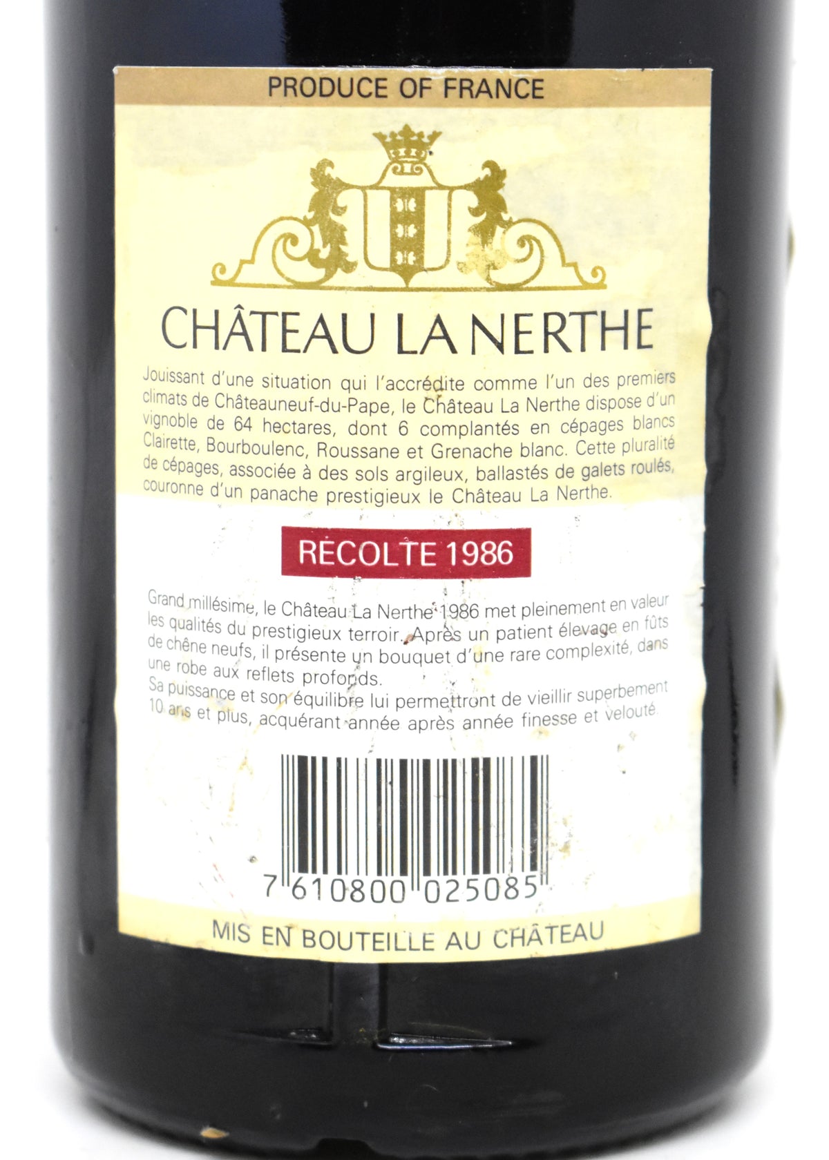 Achat vin du Rhone 1986 Chateauneuf du Pape Chateau La Nerthe livraison France