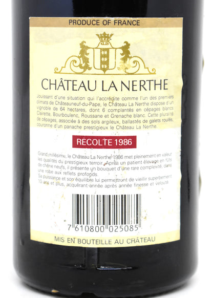 Achat vin du Rhone 1986 Chateauneuf du Pape Chateau La Nerthe livraison France