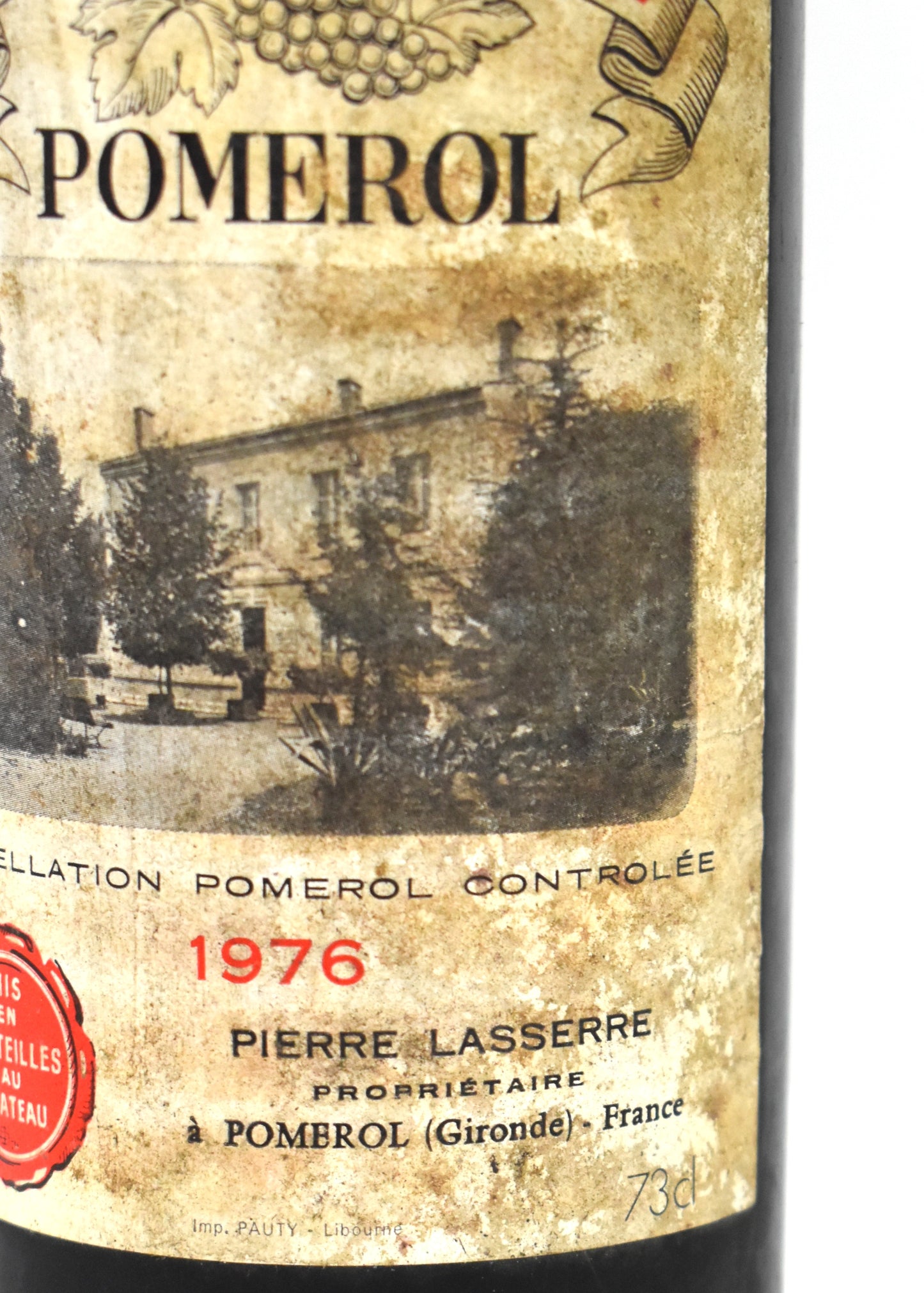 Zoom étiquette tachée mais lisible Clos René 1976 - Traçabilité de cave