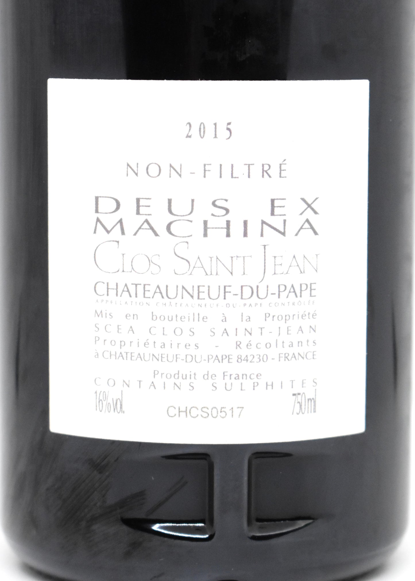 Rare 2015 Clos Saint-Jean Deus Ex Machina mint condition Swiss private cellar provenance