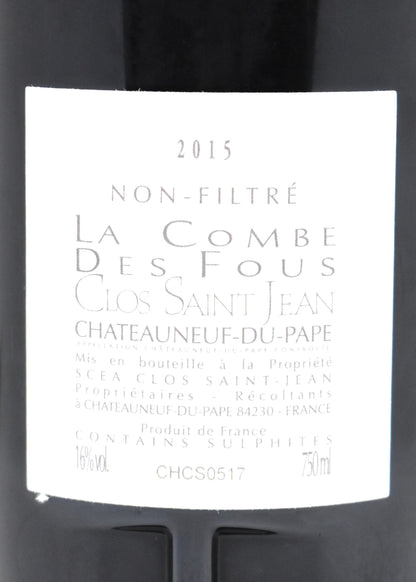 Bouteille de Châteauneuf du Pape noté 98 100 Parker La Combe des Fous 2015 Clos Saint Jean