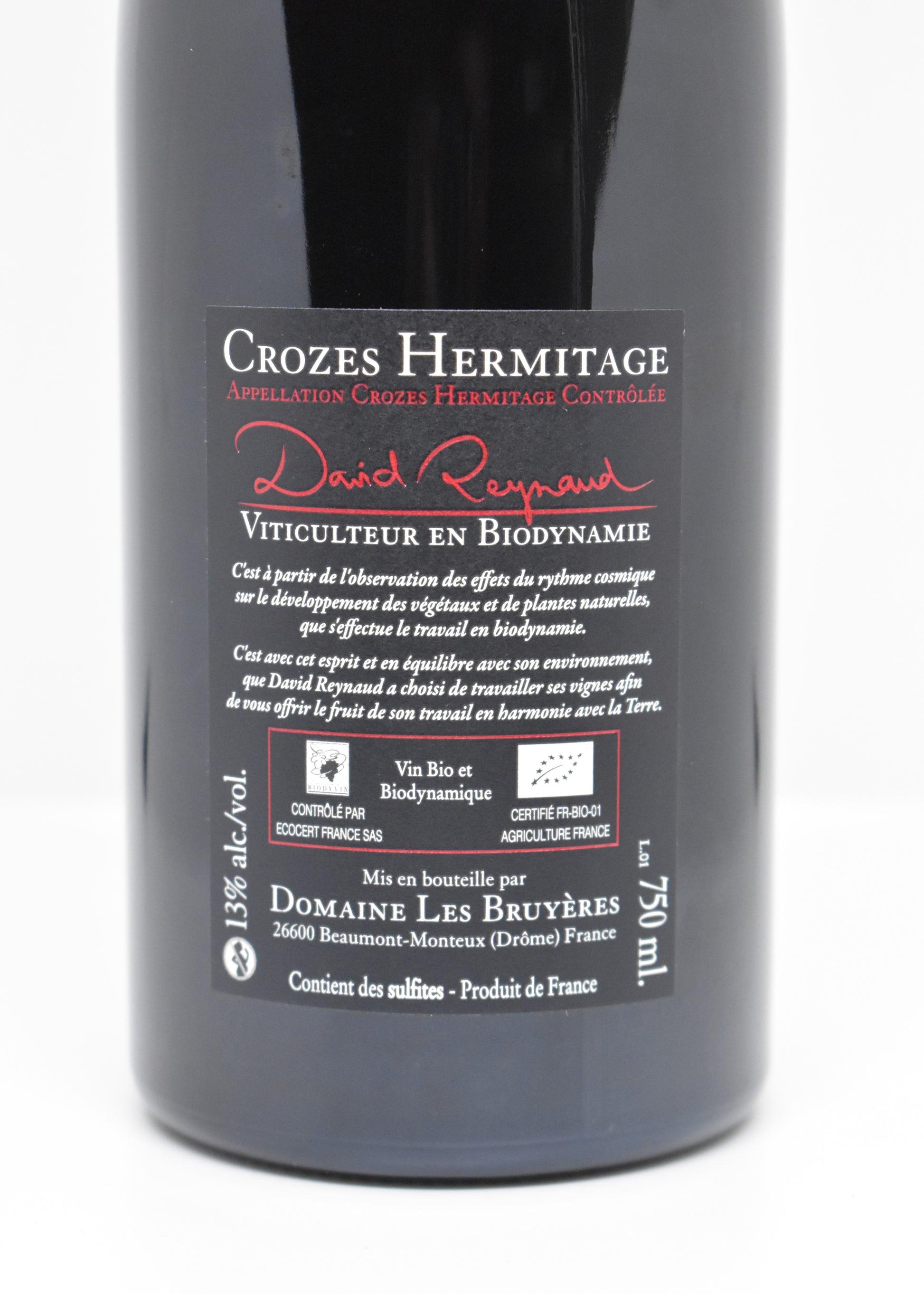 Vin biodynamique Rhône 2020 Crozes-Hermitage David Reynaud