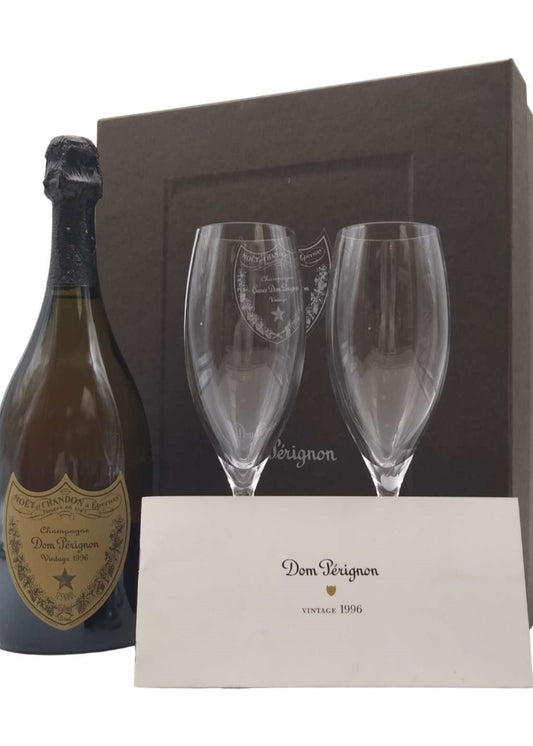Coffret Champagne Dom Pérignon 1996 et deux flûtes cadeau collector
