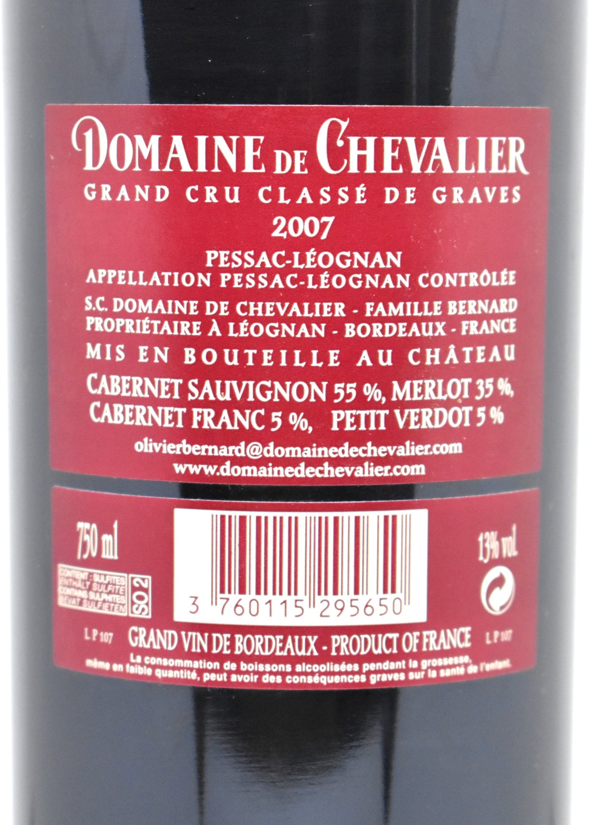 Achat grand cru classe Bordeaux 2007 Domaine de Chevalier livraison France