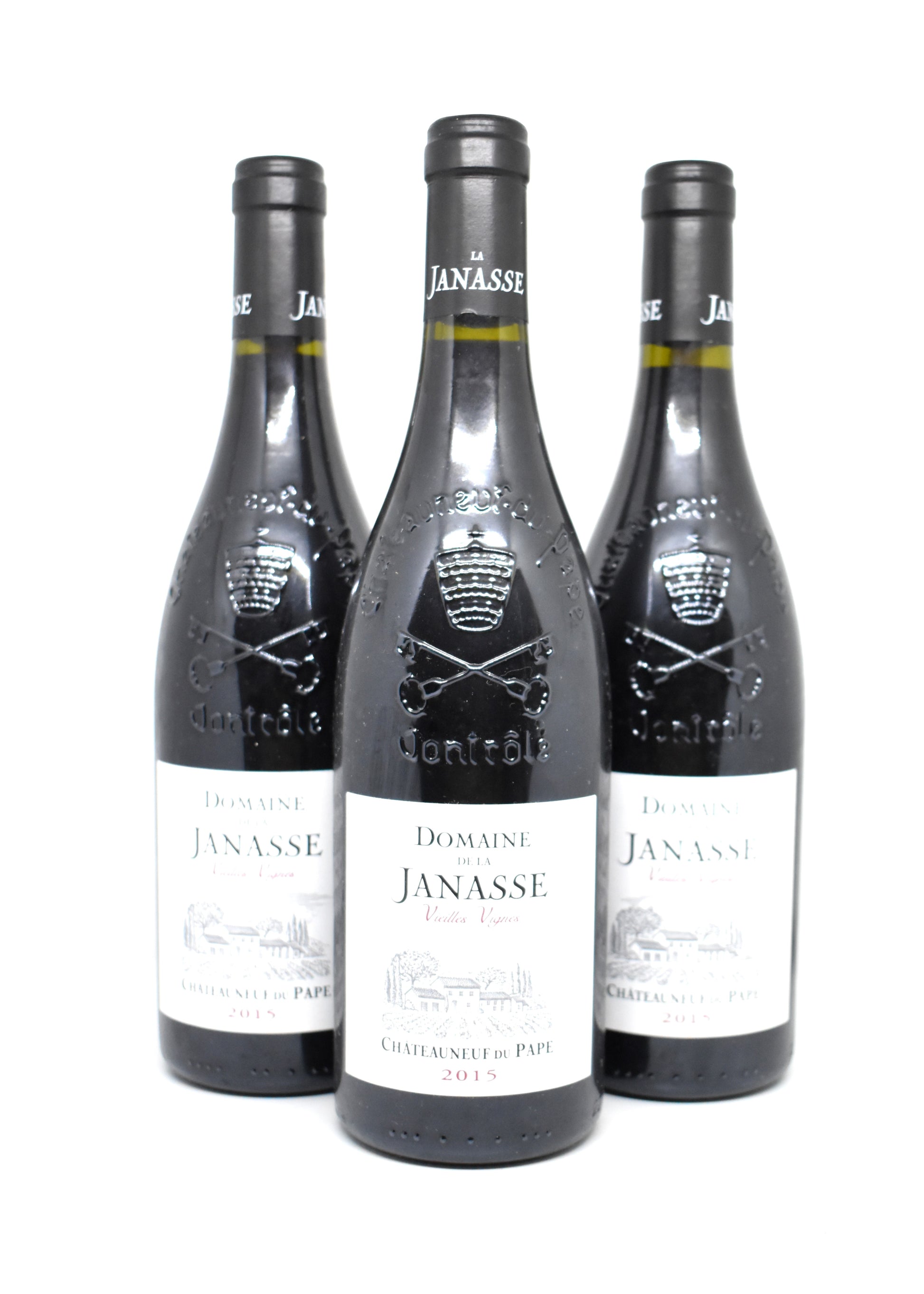 Gros plan étiquette d origine impeccable Janasse Vieilles Vignes 2015 garantie d authenticité