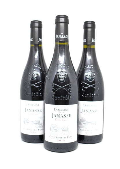 Gros plan étiquette d origine impeccable Janasse Vieilles Vignes 2015 garantie d authenticité