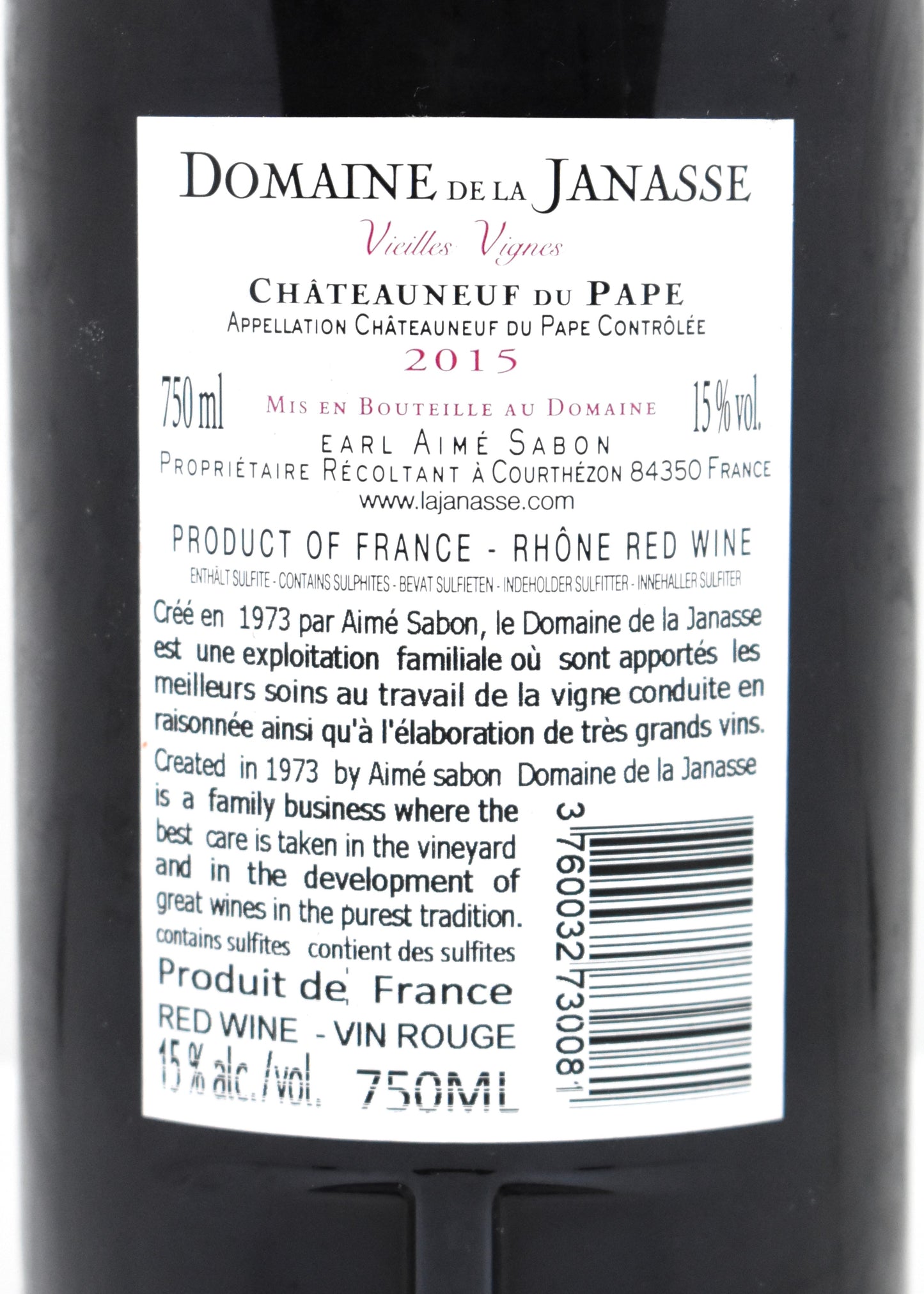 Dégustation vin de légende noté 98 points Parker Janasse Vieilles Vignes 2015 Châteauneuf du Pape